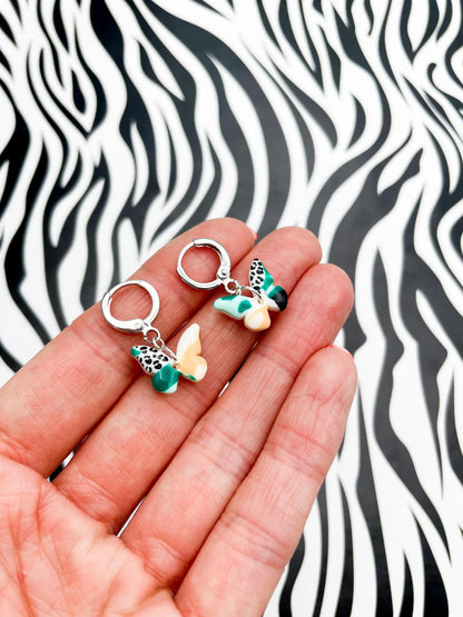 Mini Green and Peach Abstract Leopard Print Butterfly Stud Earrings from Sapphire Frills
