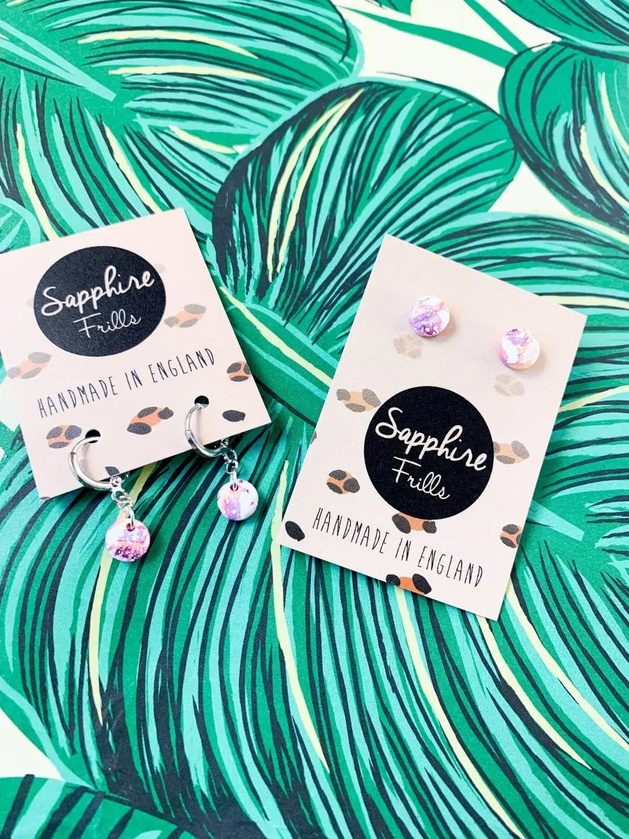 Mini Lilac and Peach Marble Splatter Circle Stud Earrings from Sapphire Frills