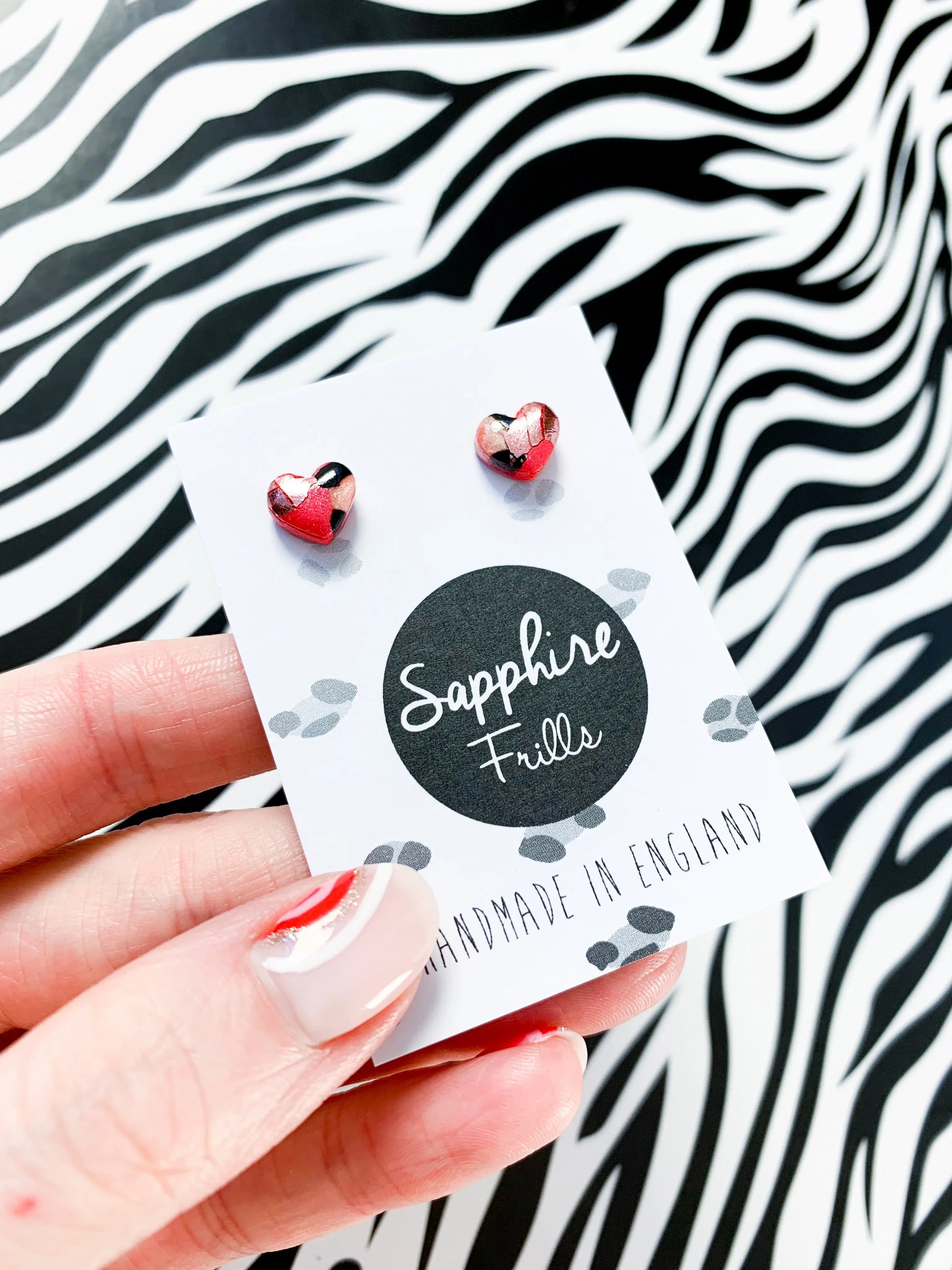 Mini Metallic Pomegranate and Rose Leopard Print Heart Stud Earrings from Sapphire Frills