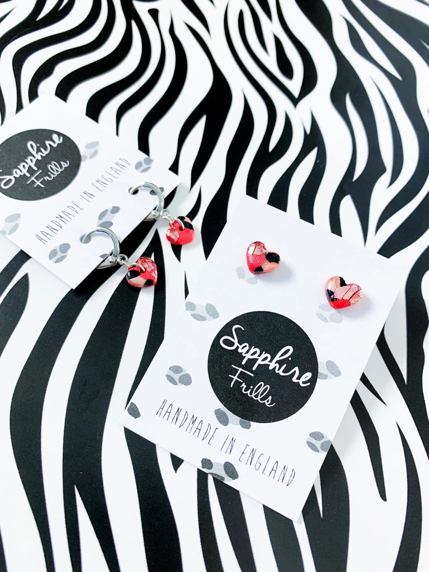 Mini Metallic Pomegranate and Rose Leopard Print Heart Stud Earrings from Sapphire Frills