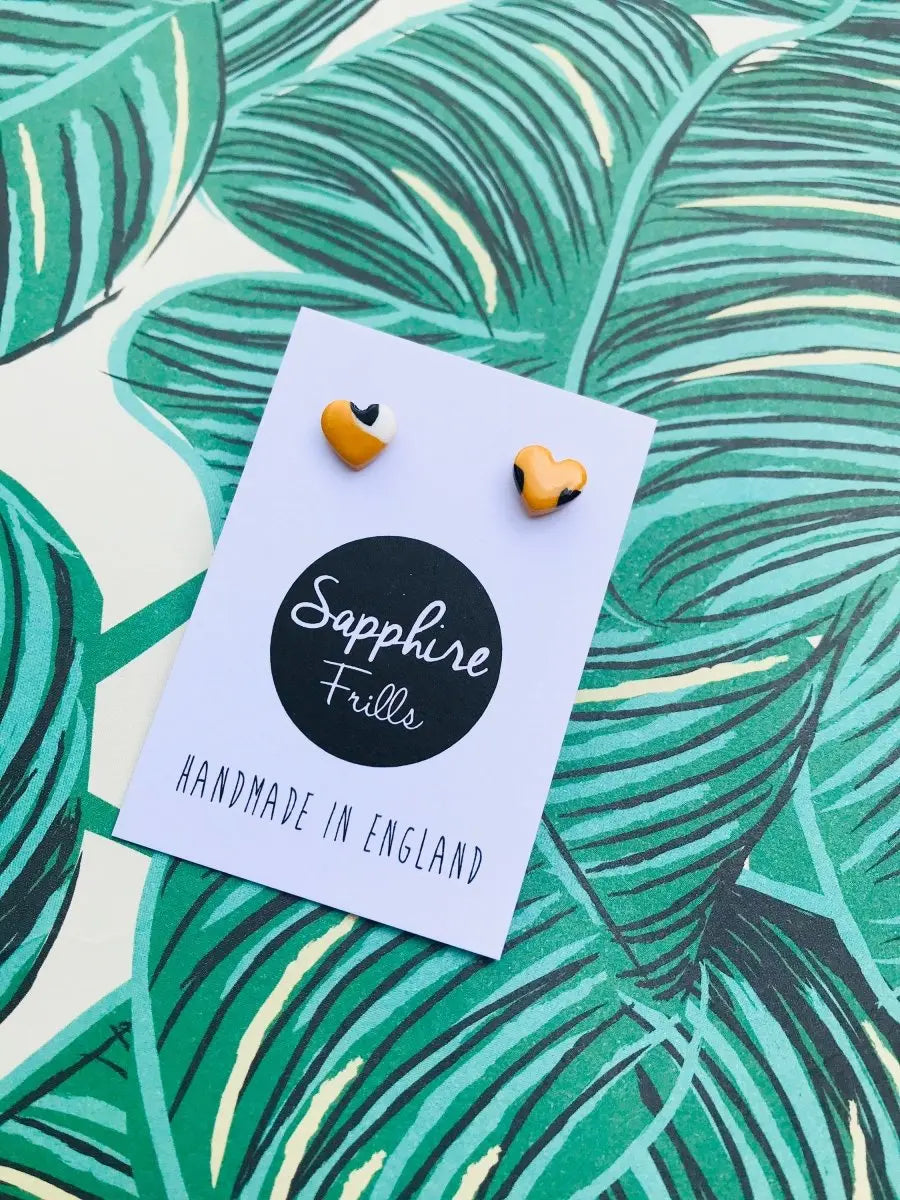 Mini Mustard Leopard Print Heart Stud Earrings Sapphire Frills