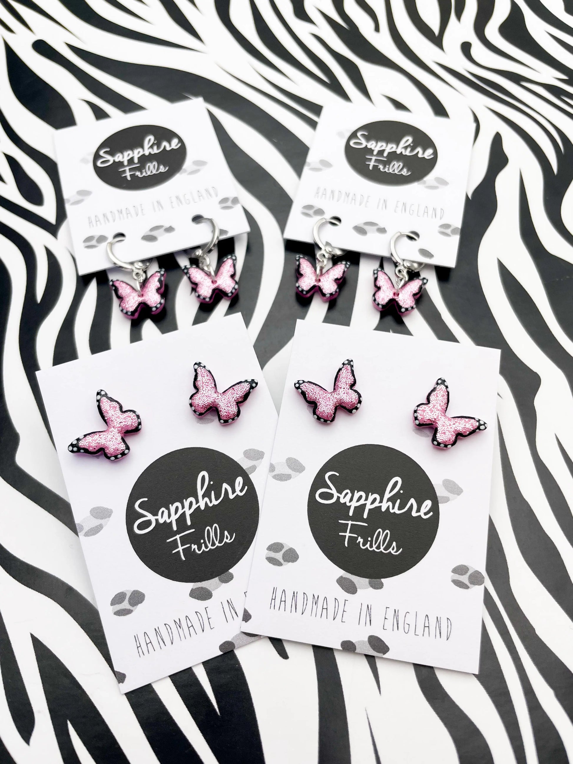 Mini Pink Glitter Butterfly Stud Earrings from Sapphire Frills