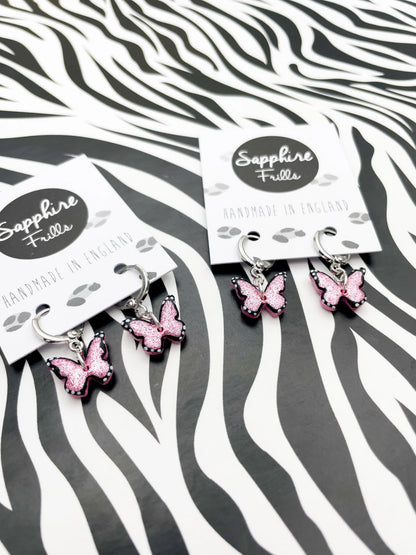 Mini Pink Glitter Butterfly Stud Earrings from Sapphire Frills
