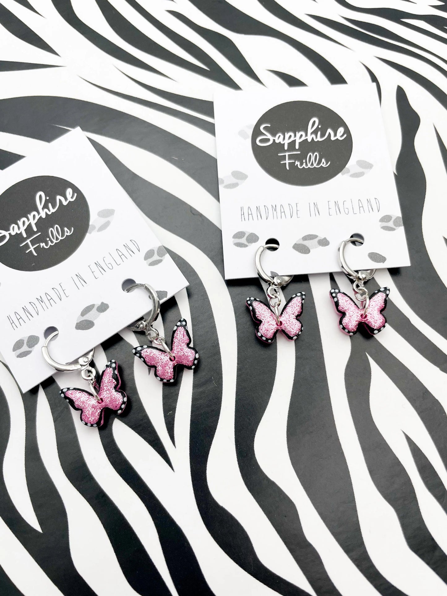 Mini Pink Glitter Butterfly Stud Earrings from Sapphire Frills
