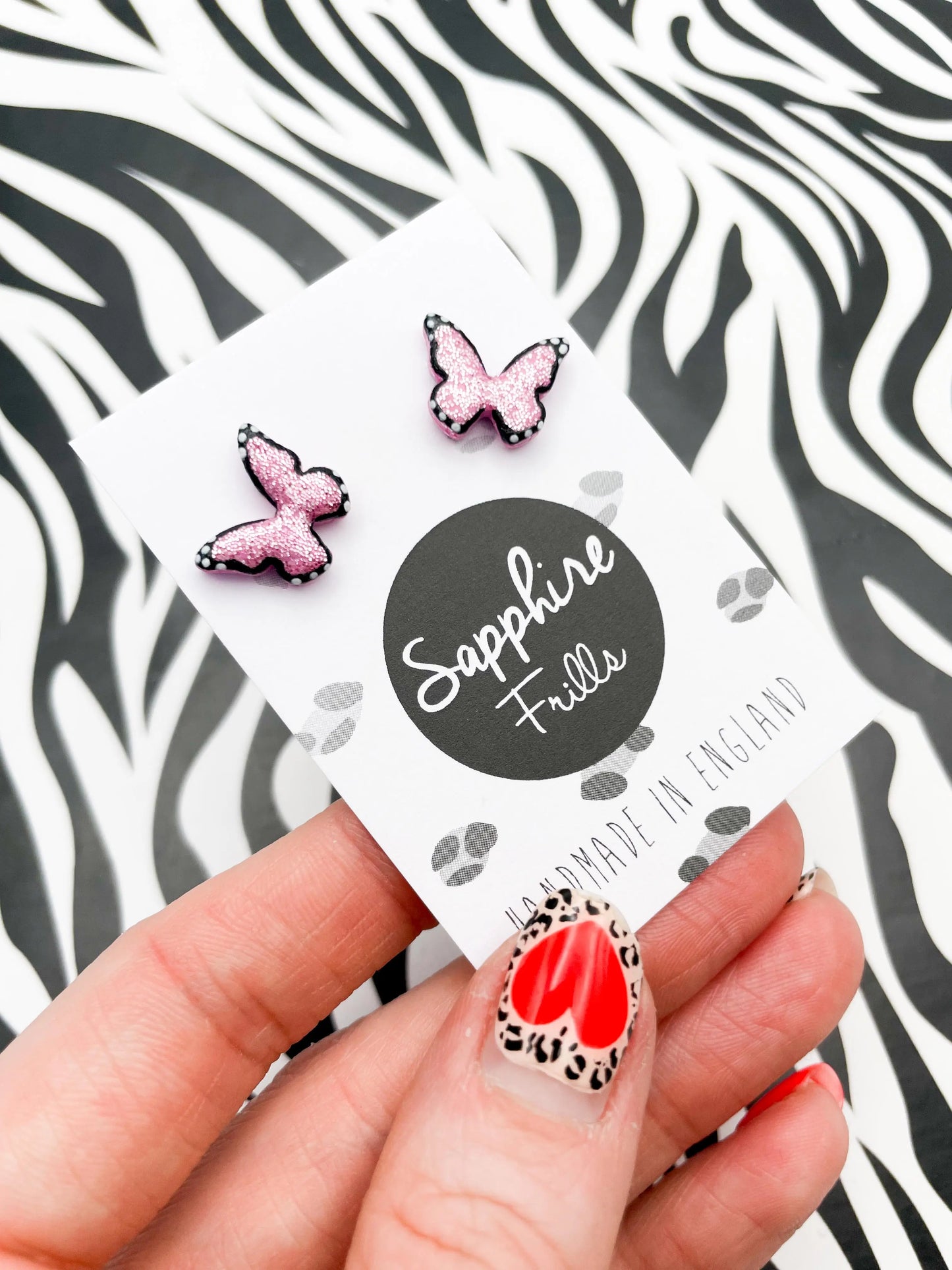 Mini Pink Glitter Butterfly Stud Earrings from Sapphire Frills