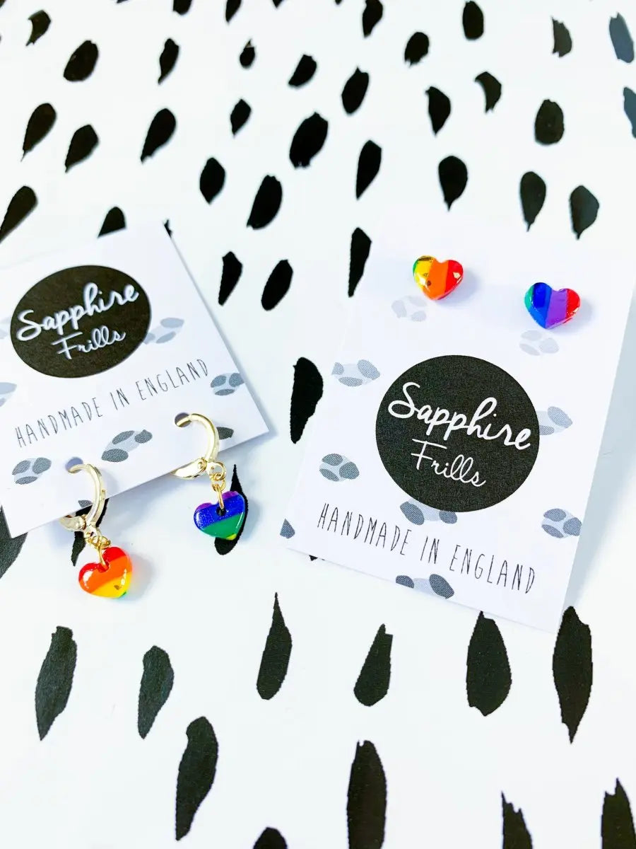 Mini Pride Rainbow Stripe Mismatch Heart Stud Earrings from Sapphire Frills