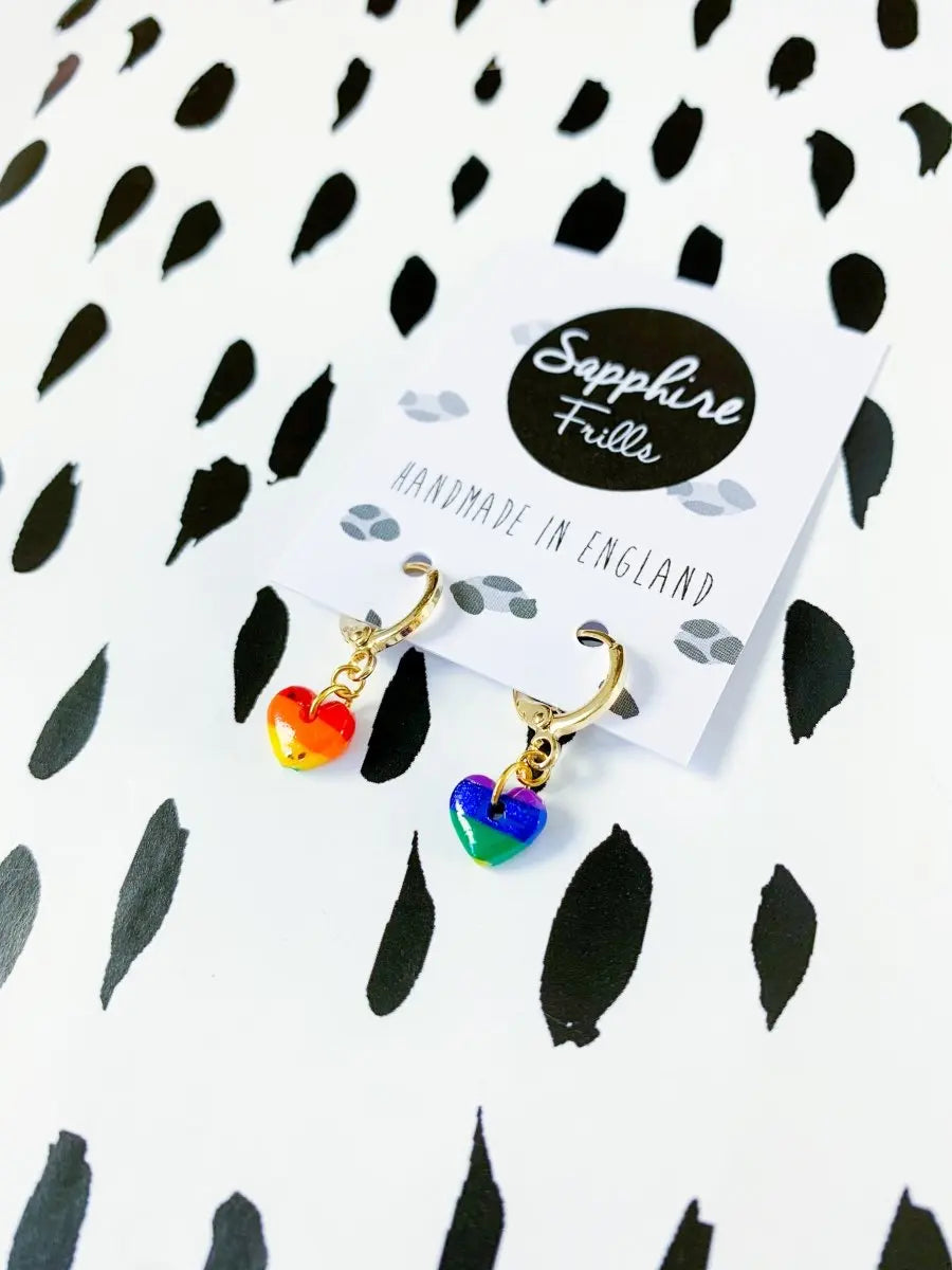 Mini Pride Rainbow Stripe Mismatch Heart Stud Earrings from Sapphire Frills
