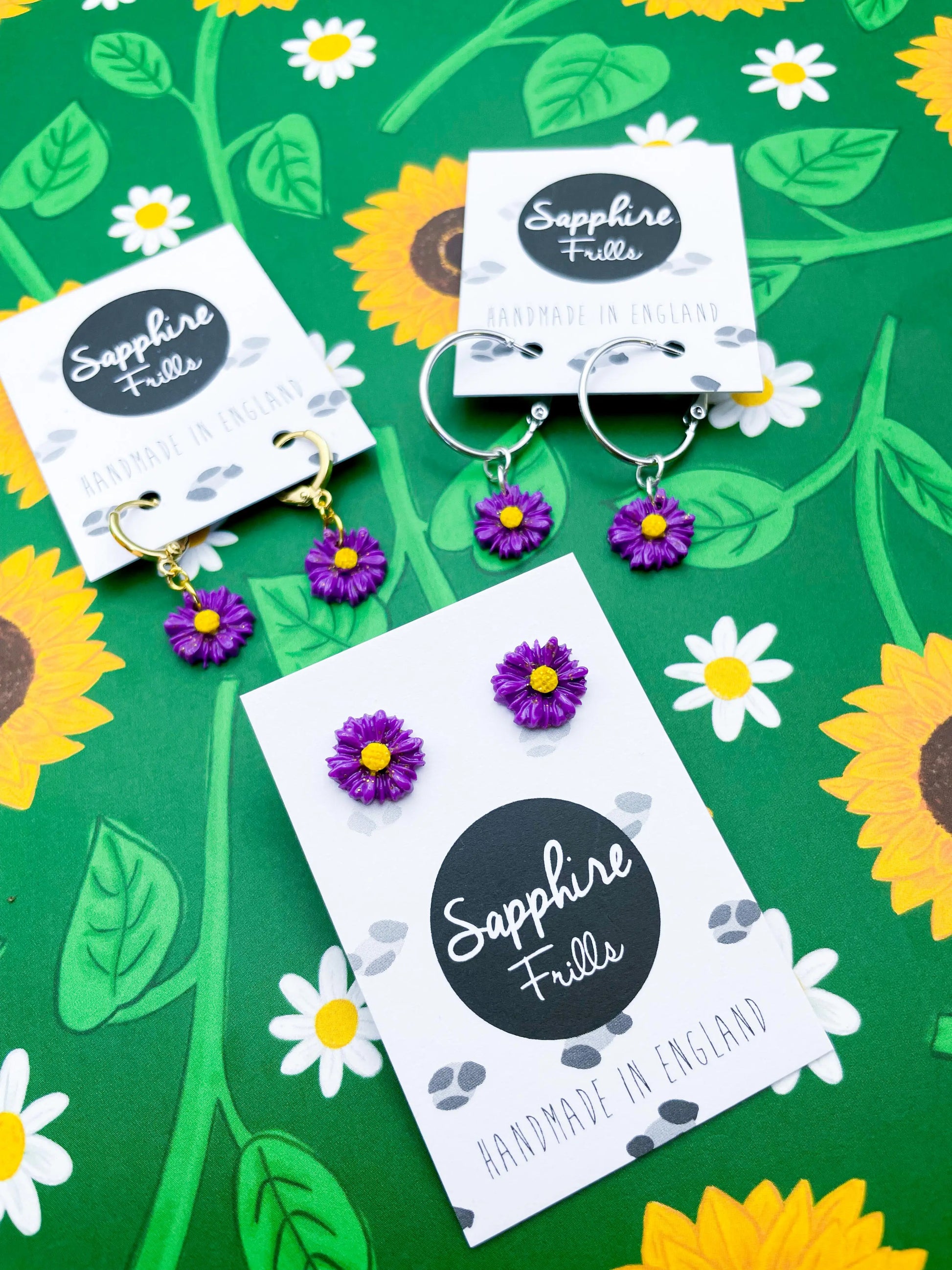 Mini Purple Daisy Stud Earrings from Sapphire Frills