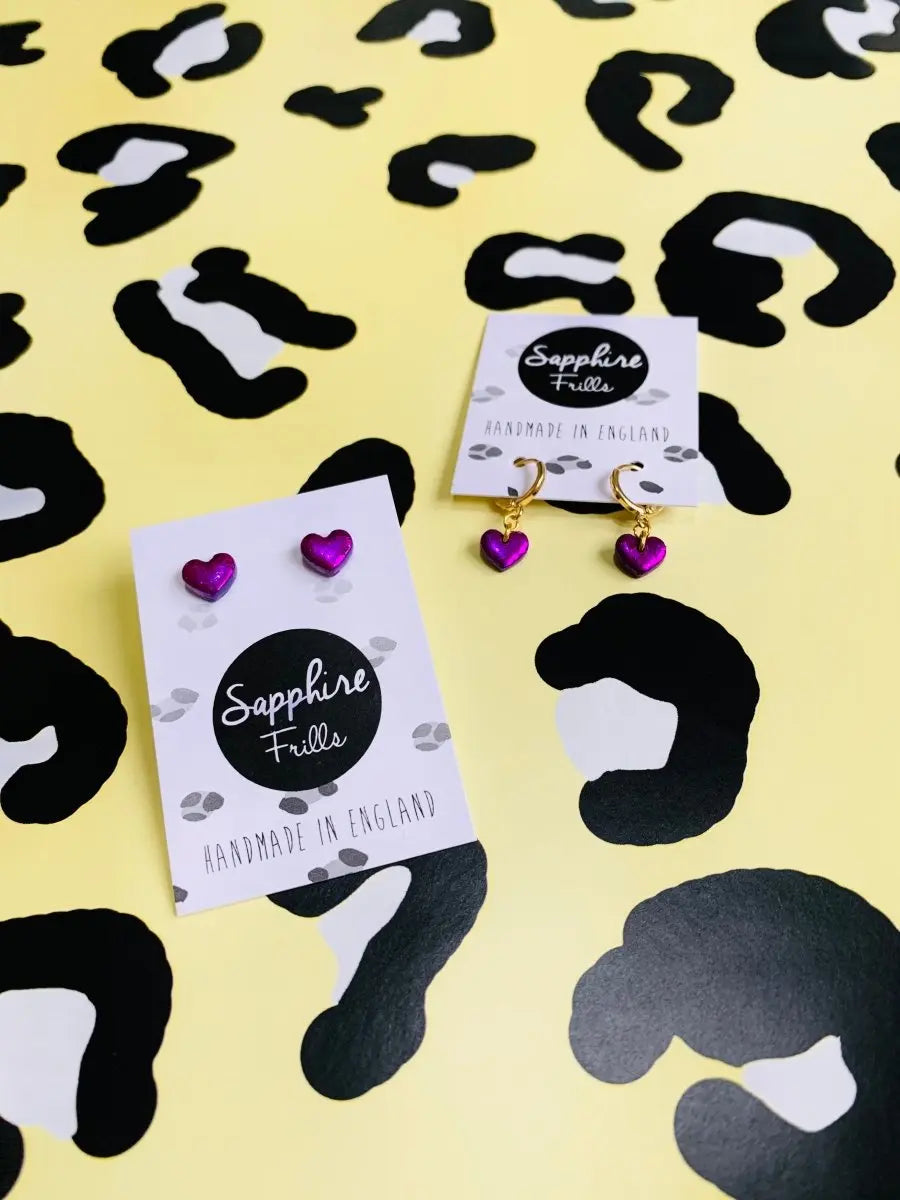 Mini Purple Foil Heart Stud Earrings Sapphire Frills