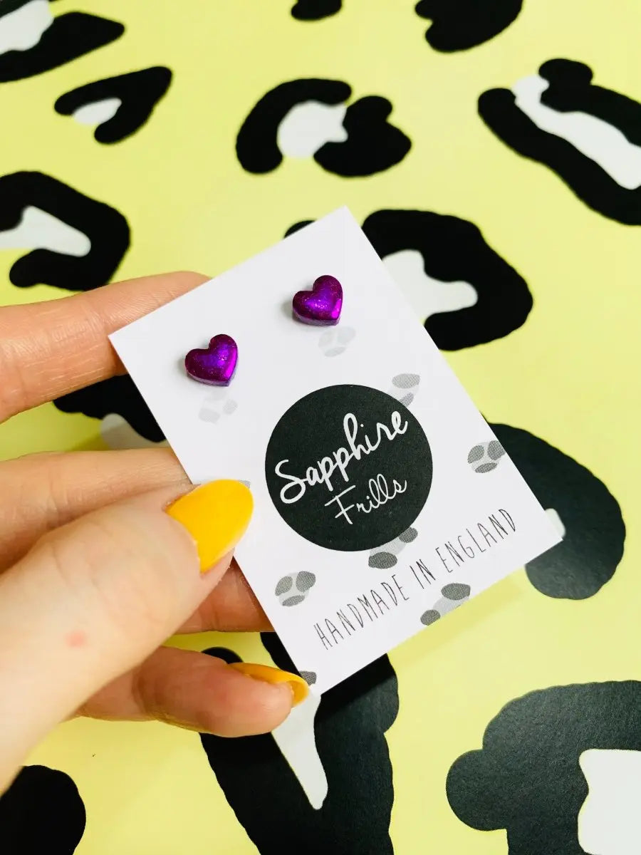 Mini Purple Foil Heart Stud Earrings Sapphire Frills