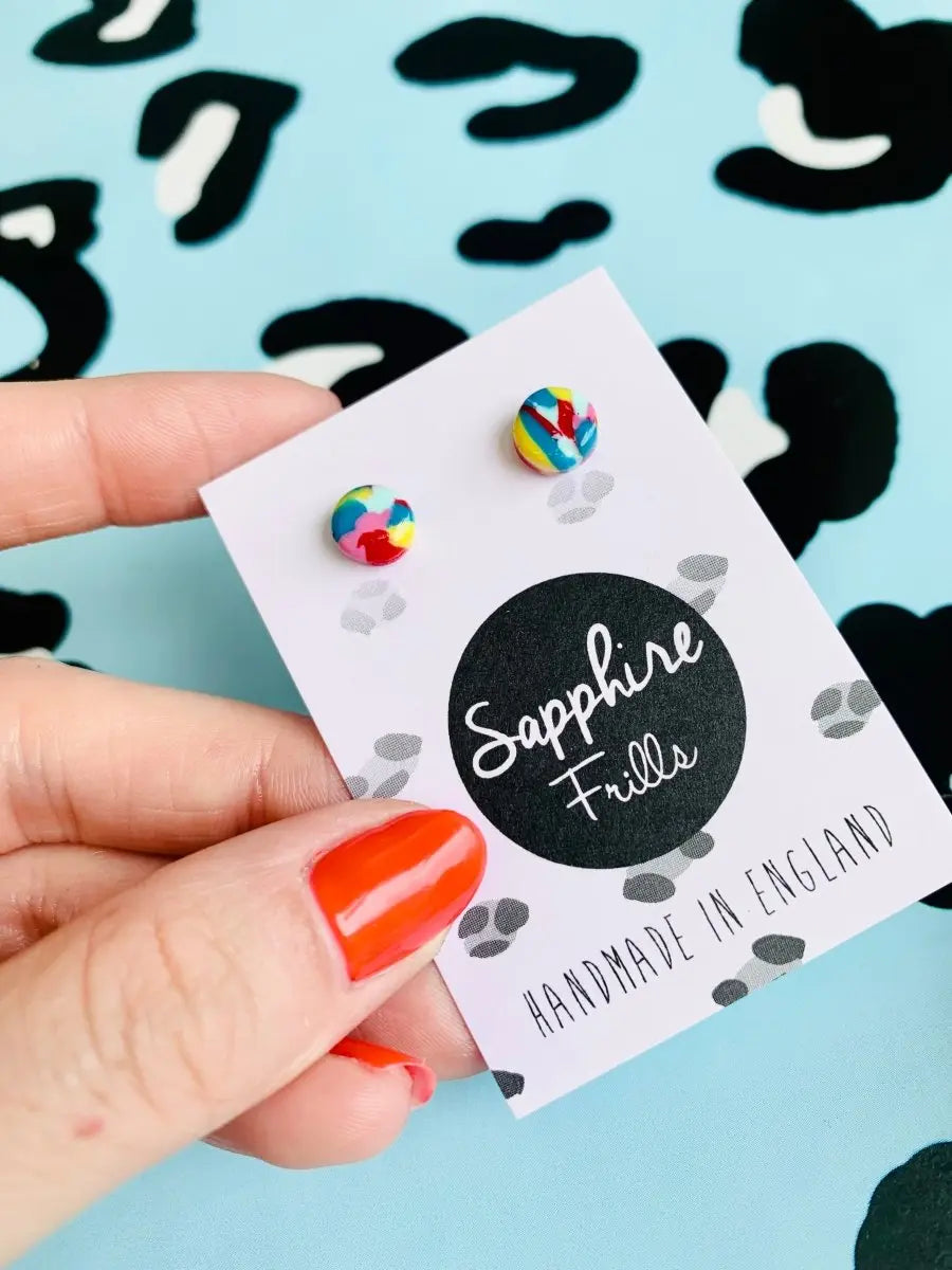 Mini Rainbow Marble Circle Stud Earrings from Sapphire Frills