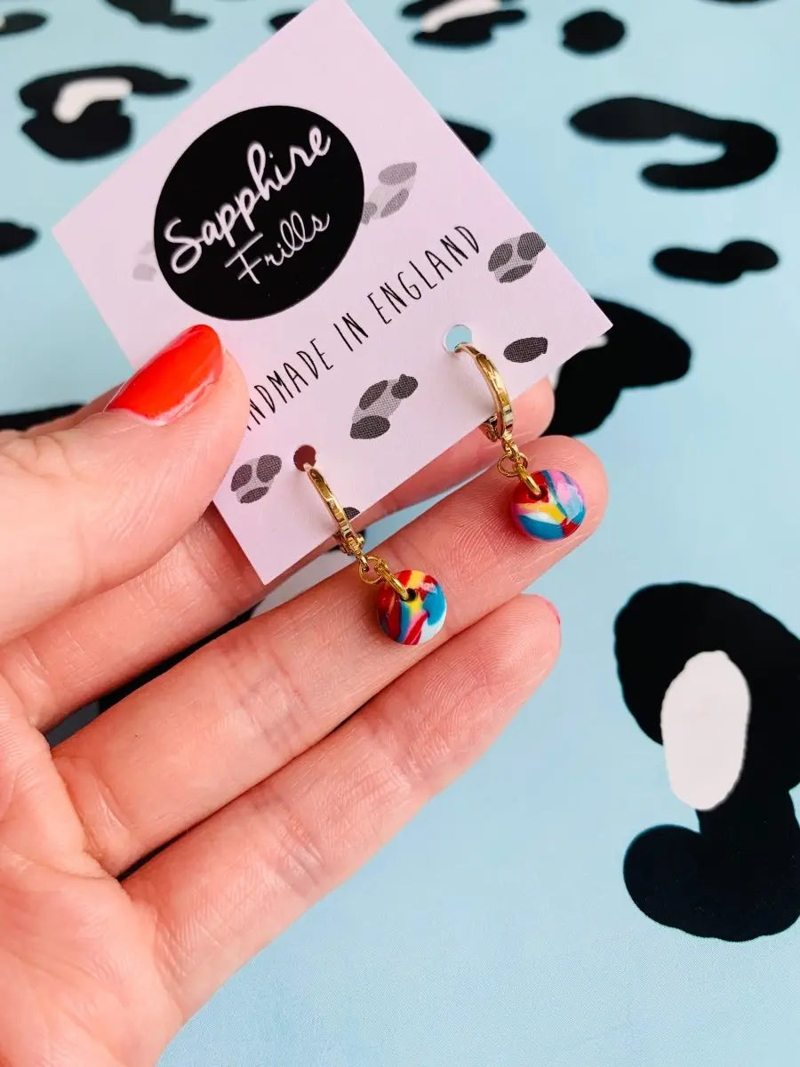 Mini Rainbow Marble Circle Stud Earrings from Sapphire Frills