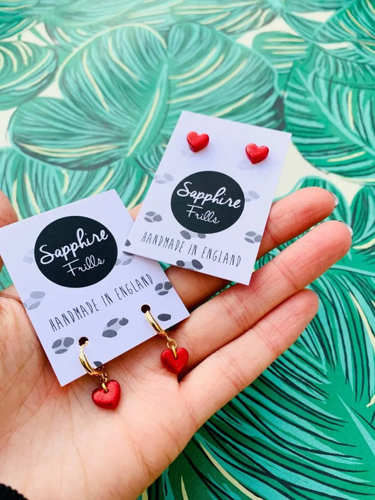 Mini Red Glitter Heart Stud Earrings Sapphire Frills