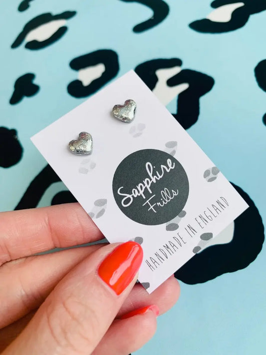 Mini Silver Foil Heart Stud Earrings from Sapphire Frills