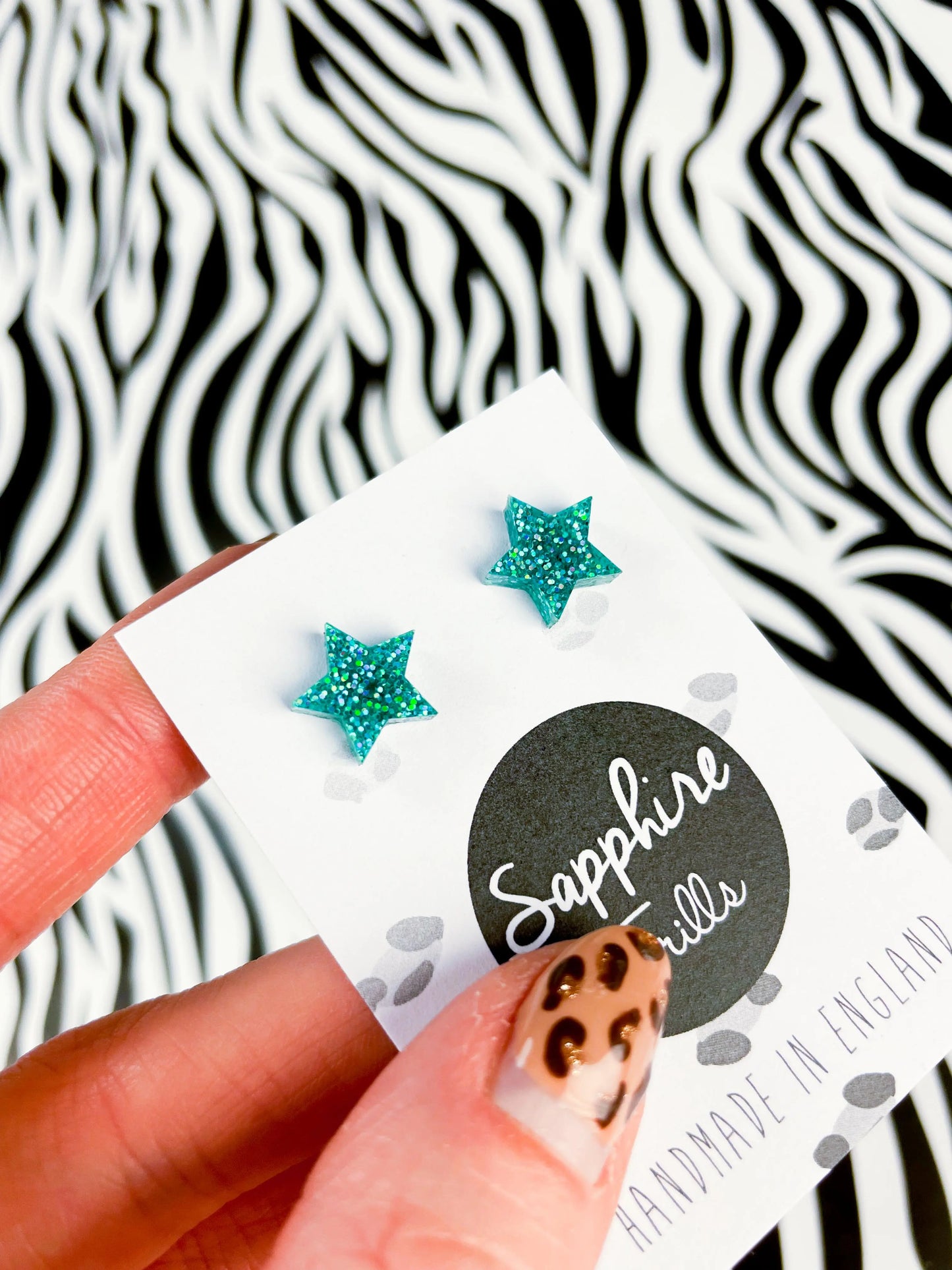 Mini Teal Luxe Glitter Acrylic Star Studs from Sapphire Frills