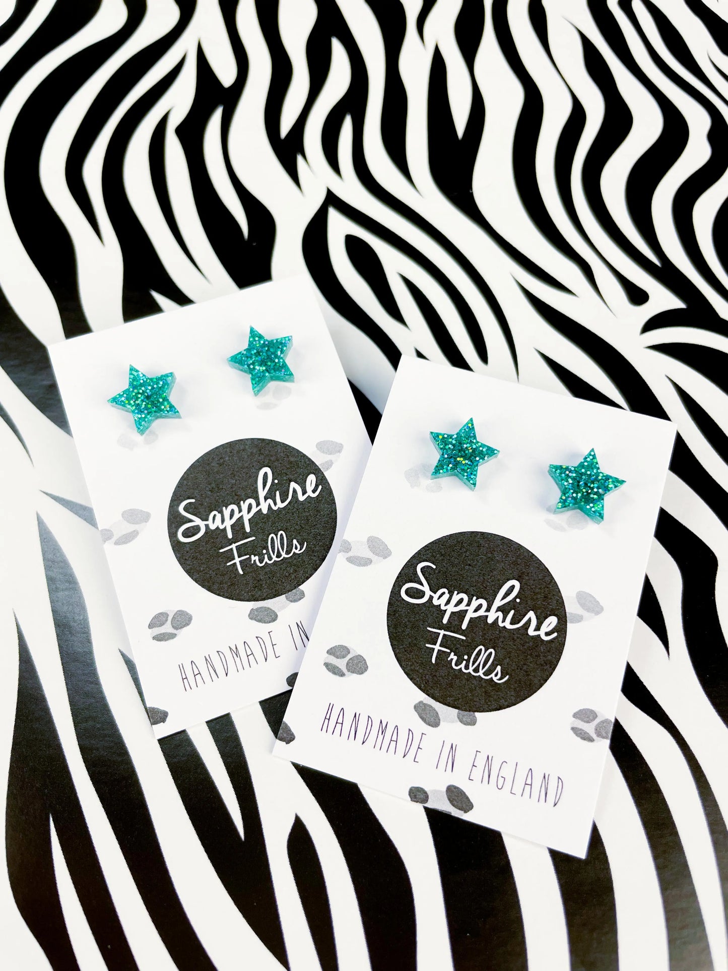 Mini Teal Luxe Glitter Acrylic Star Studs from Sapphire Frills