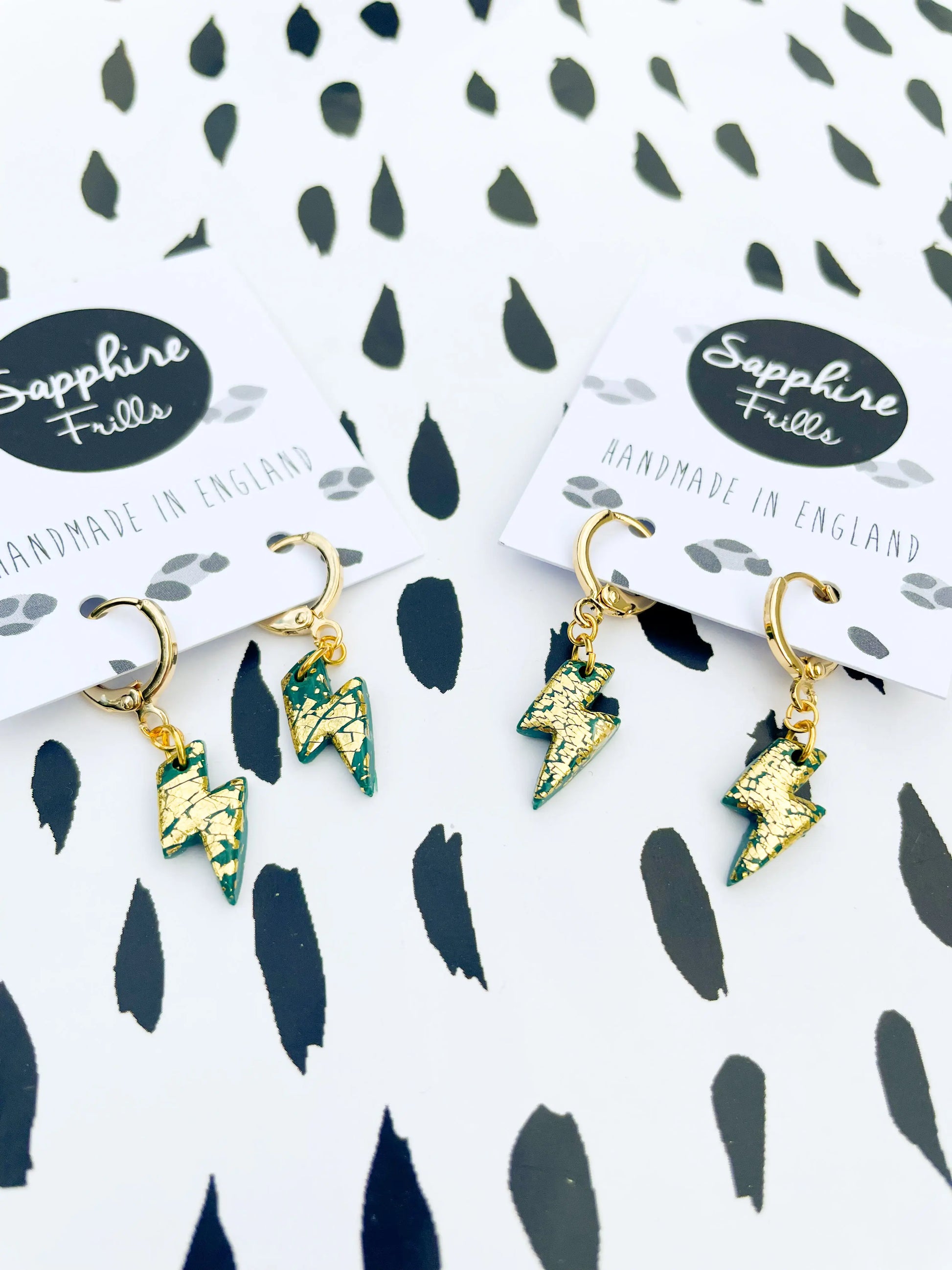Mini Teal and Gold Lightning Bolt Stud Earrings from Sapphire Frills