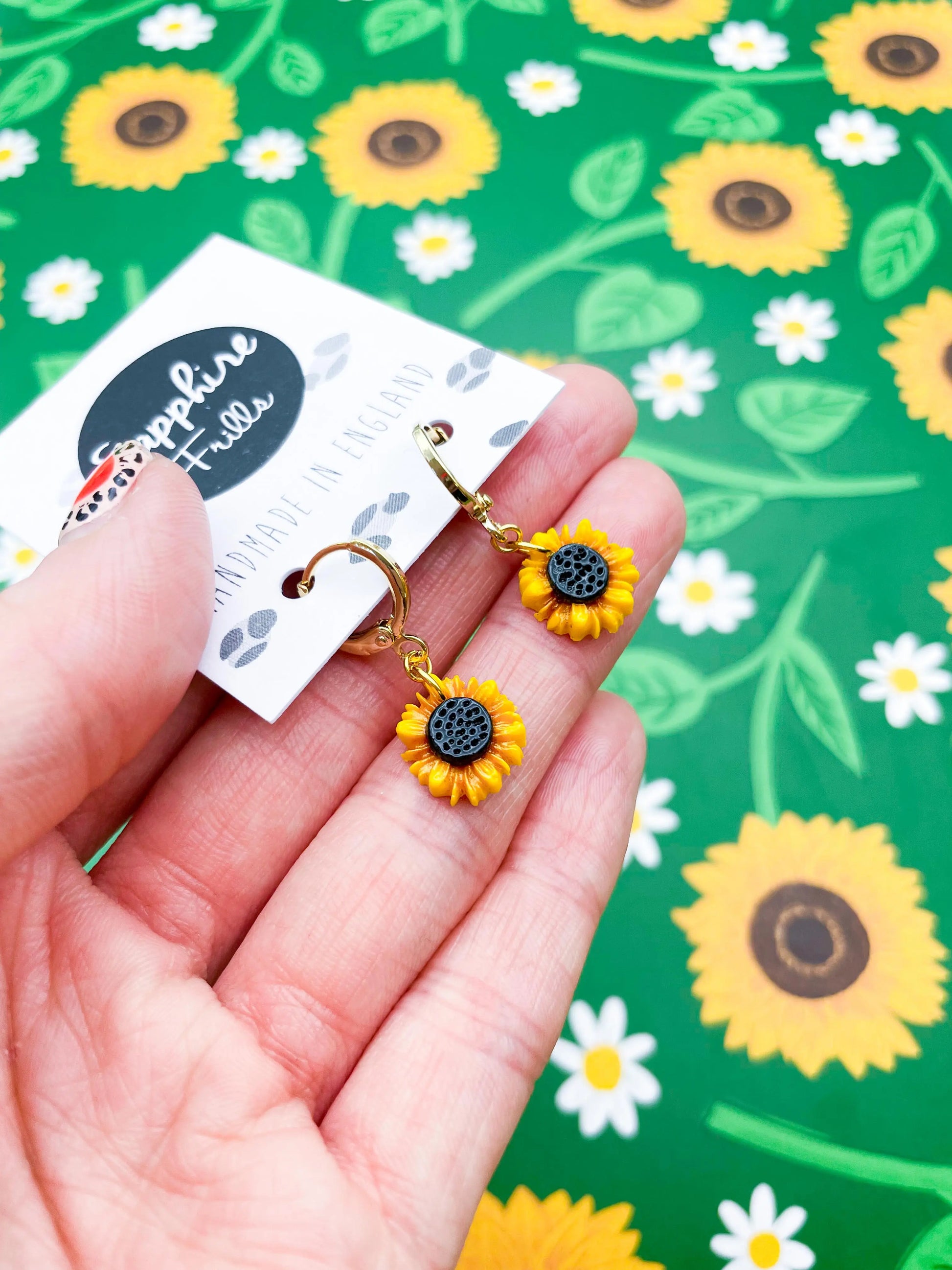 Mini Yellow and Bronze Sunflower Stud Earrings from Sapphire Frills