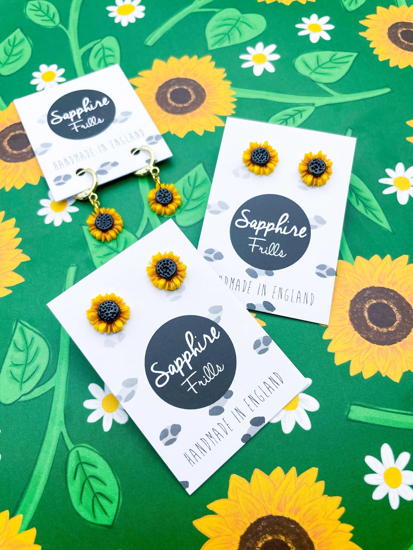 Mini Yellow and Bronze Sunflower Stud Earrings from Sapphire Frills