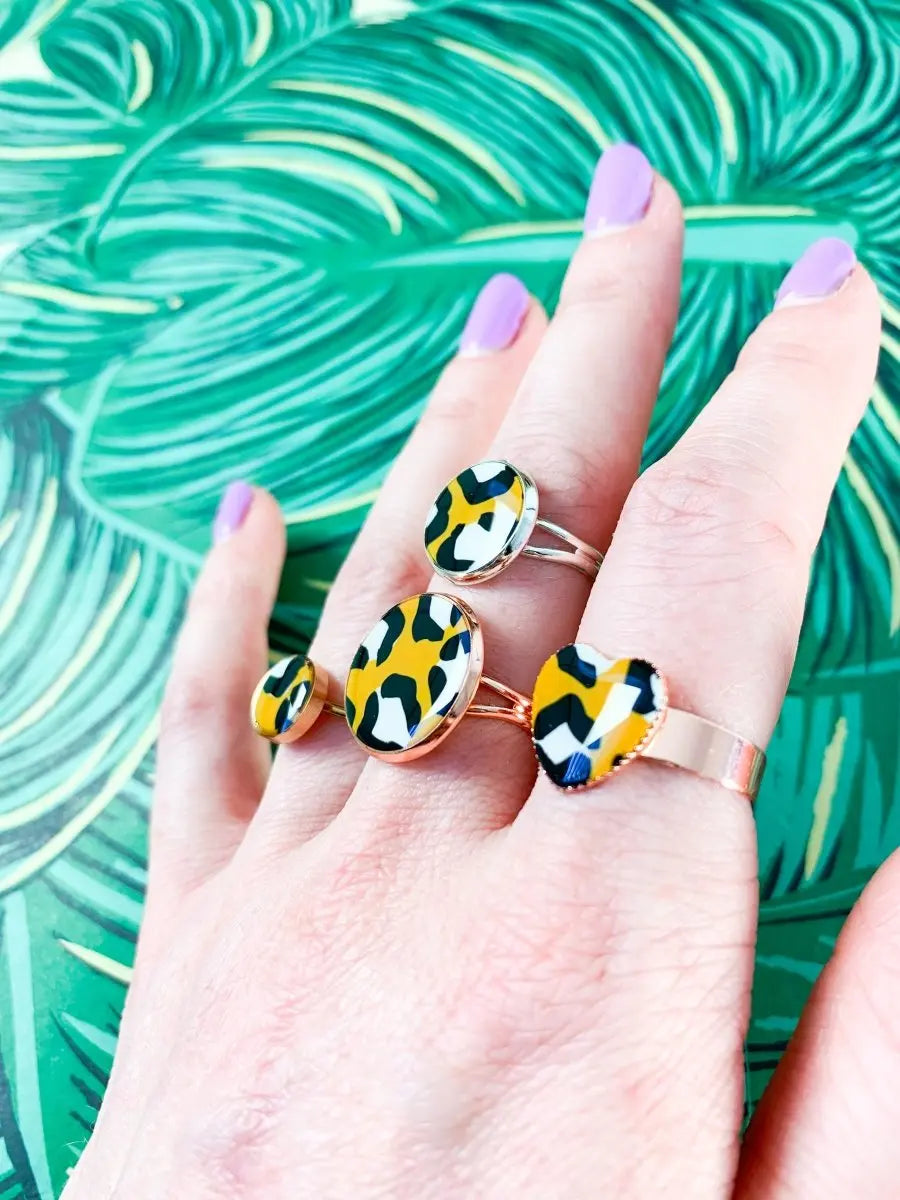 Mustard Leopard Print Adjustable Ring from Sapphire Frills