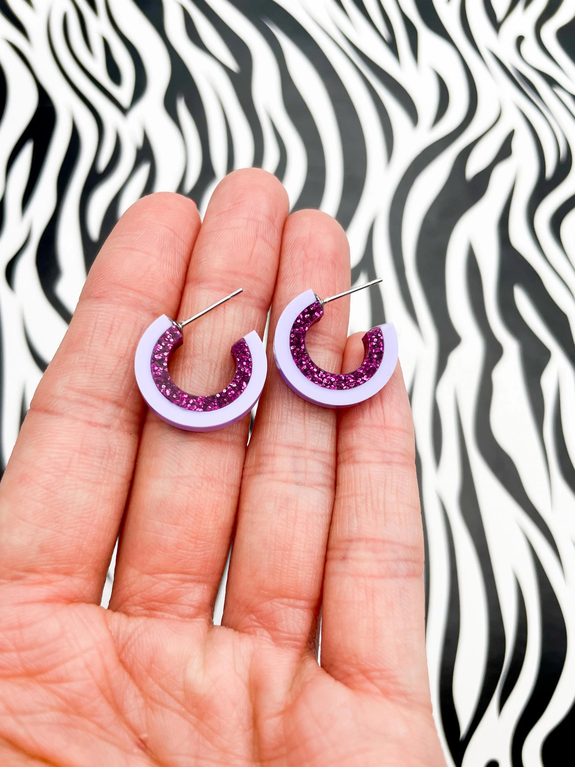 Pastel Lilac and Purple Glitter Striped Acrylic Hoops from Sapphire Frills