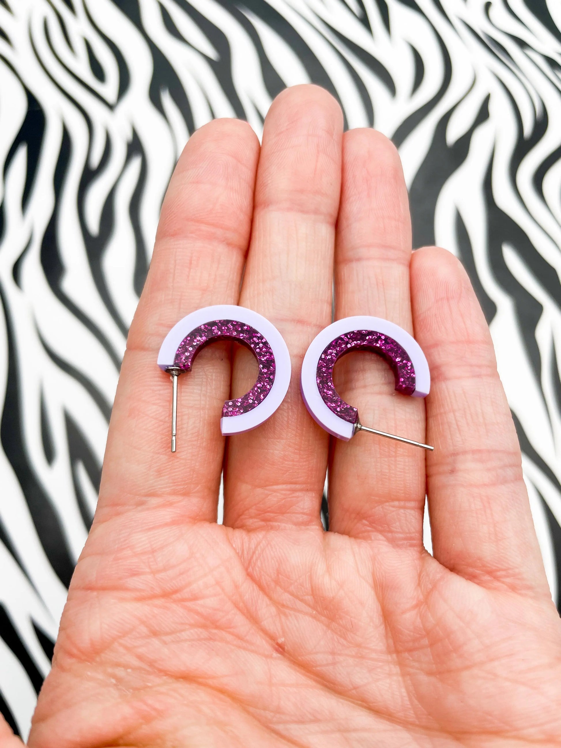 Pastel Lilac and Purple Glitter Striped Acrylic Hoops from Sapphire Frills