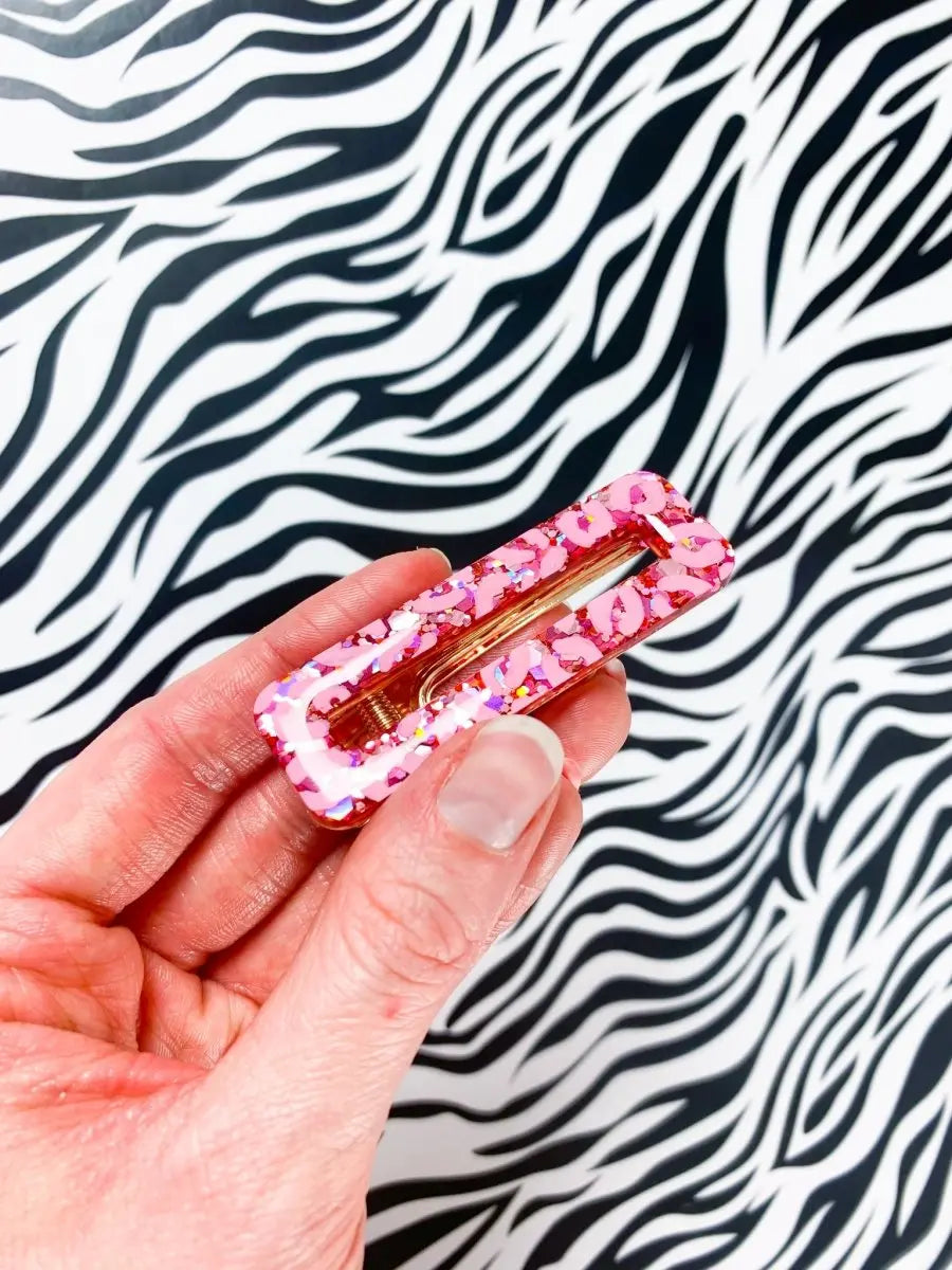 Pink Glitter Leopard Print Hair Clips from Sapphire Frills