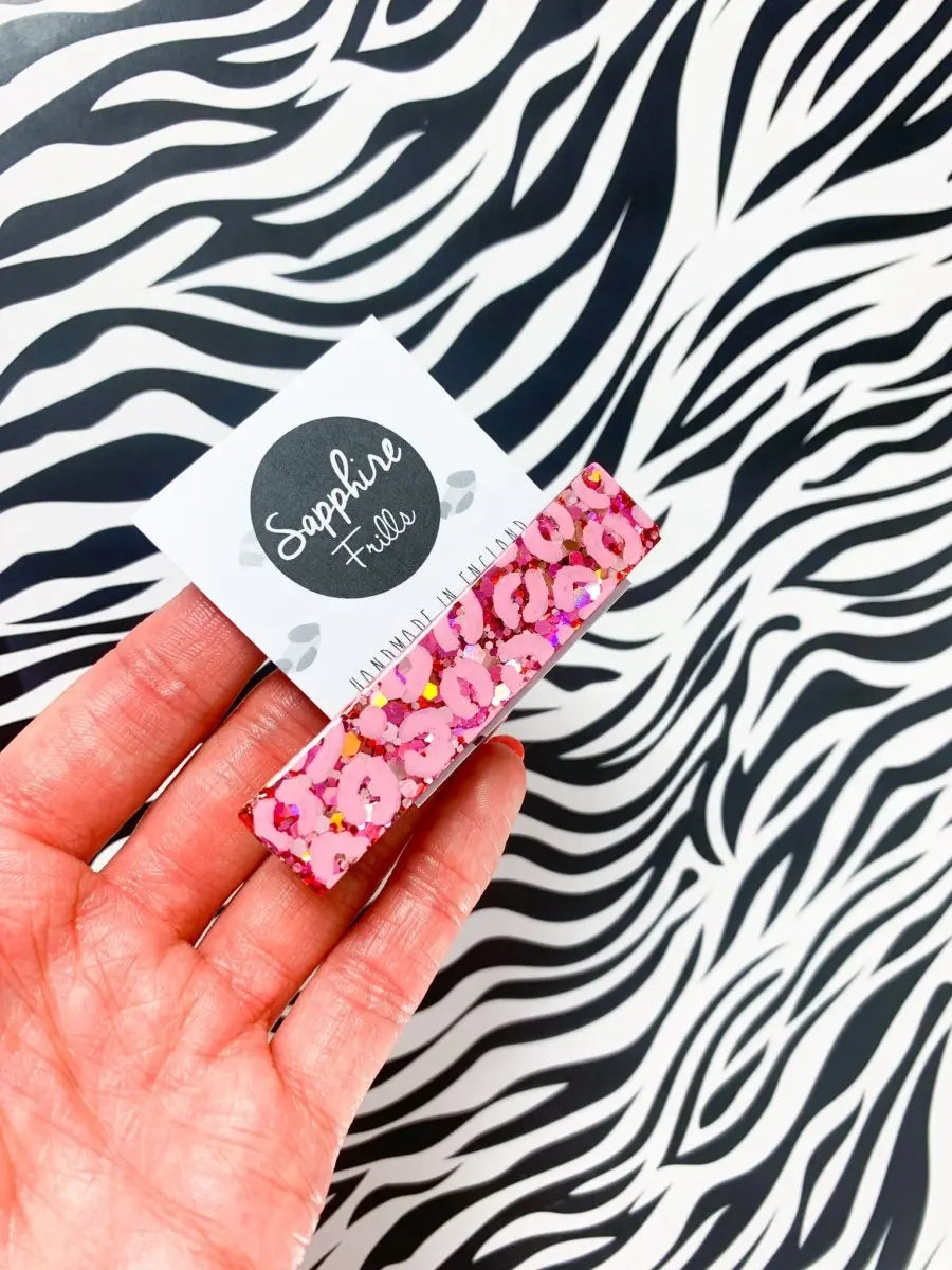 Pink Glitter Leopard Print Hair Clips from Sapphire Frills