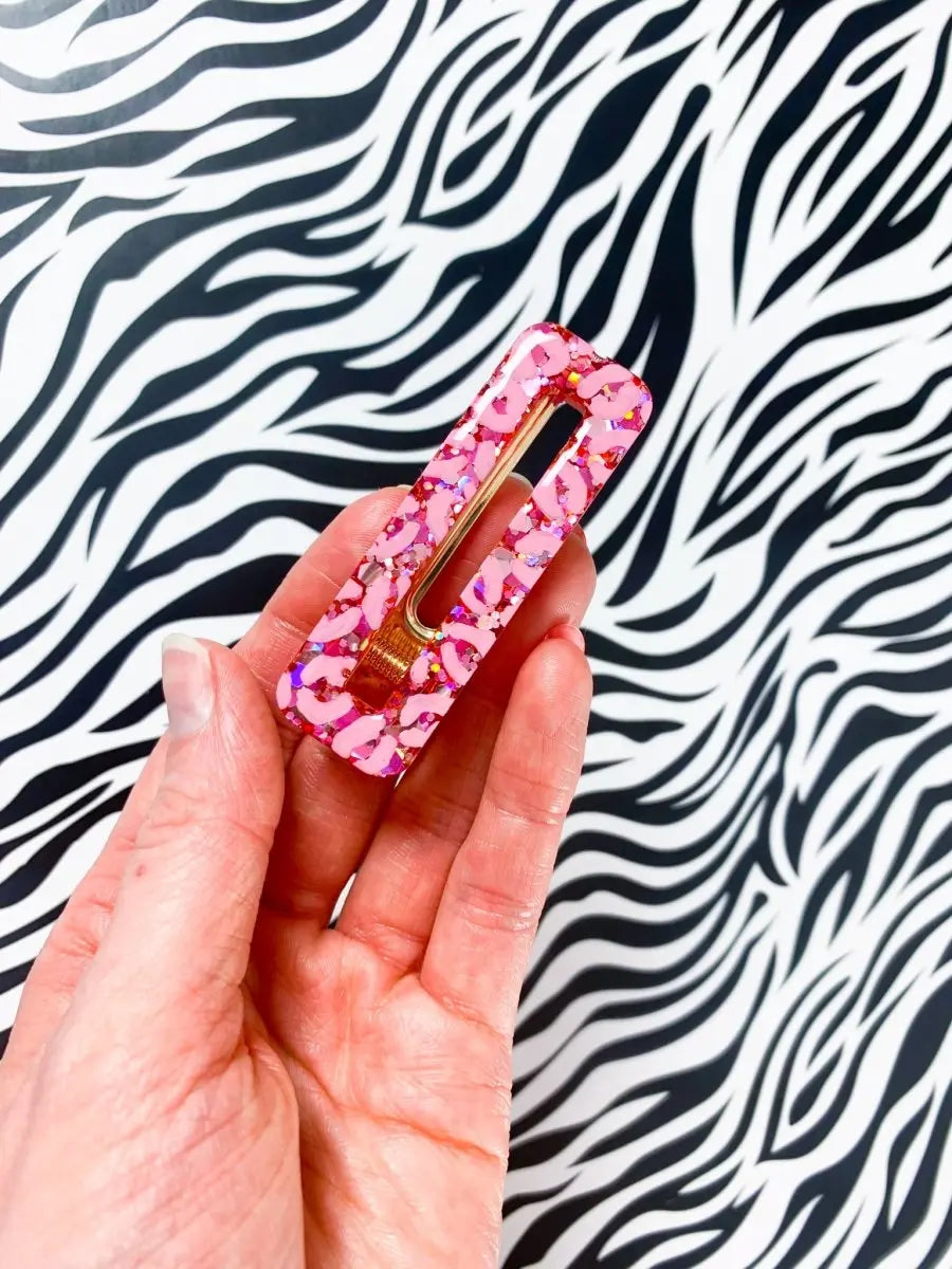 Pink Glitter Leopard Print Hair Clips from Sapphire Frills