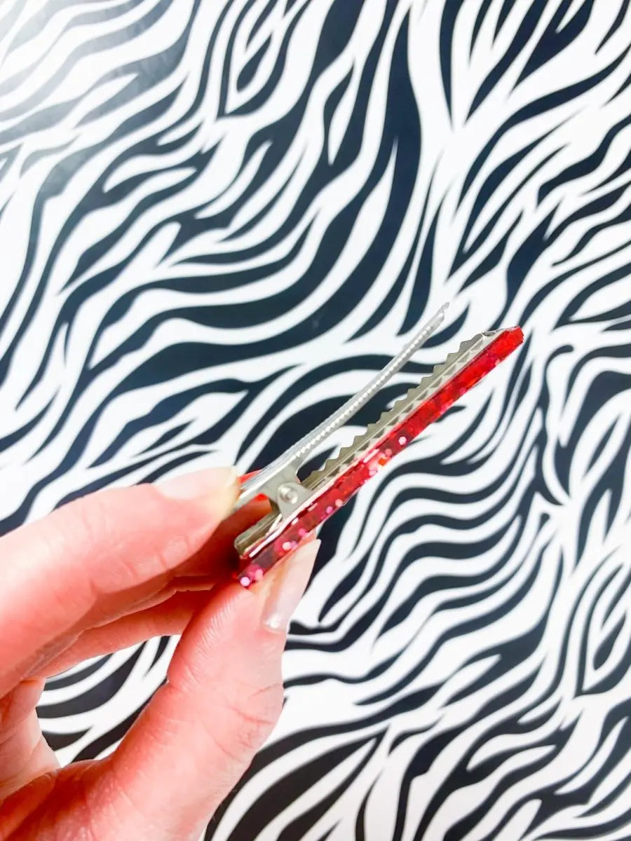 Pink Glitter Leopard Print Hair Clips from Sapphire Frills