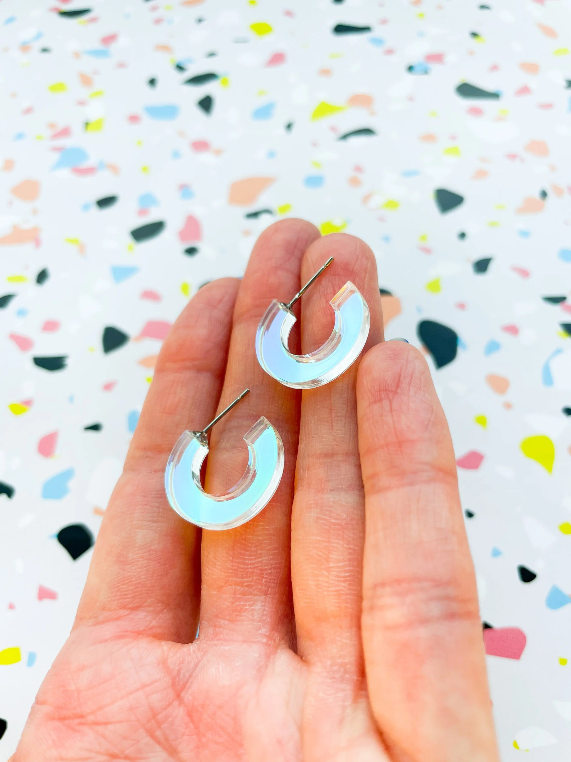 Pink Iridescent Acrylic Hoop Studs from Sapphire Frills