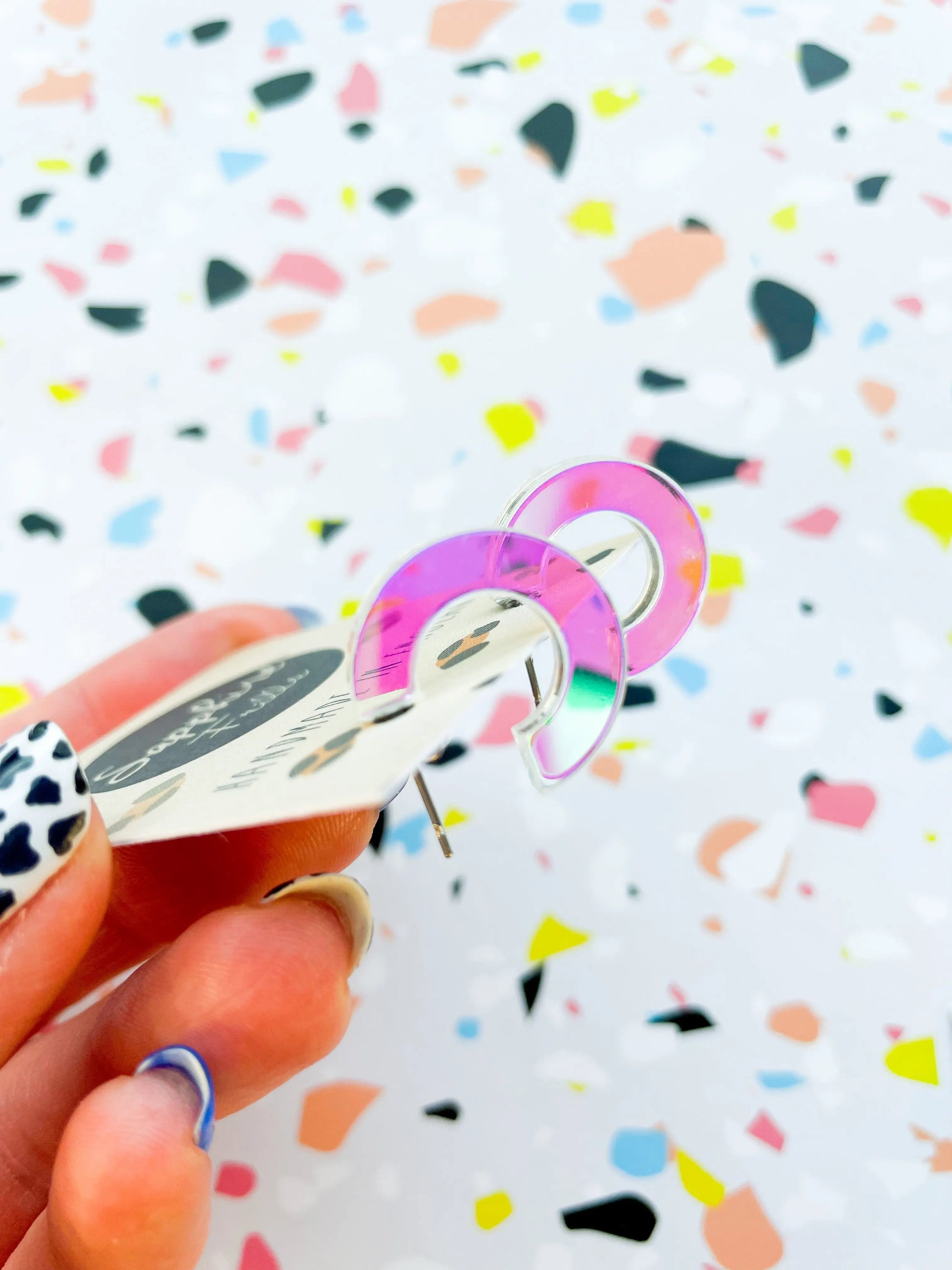 Pink Iridescent Acrylic Hoop Studs from Sapphire Frills