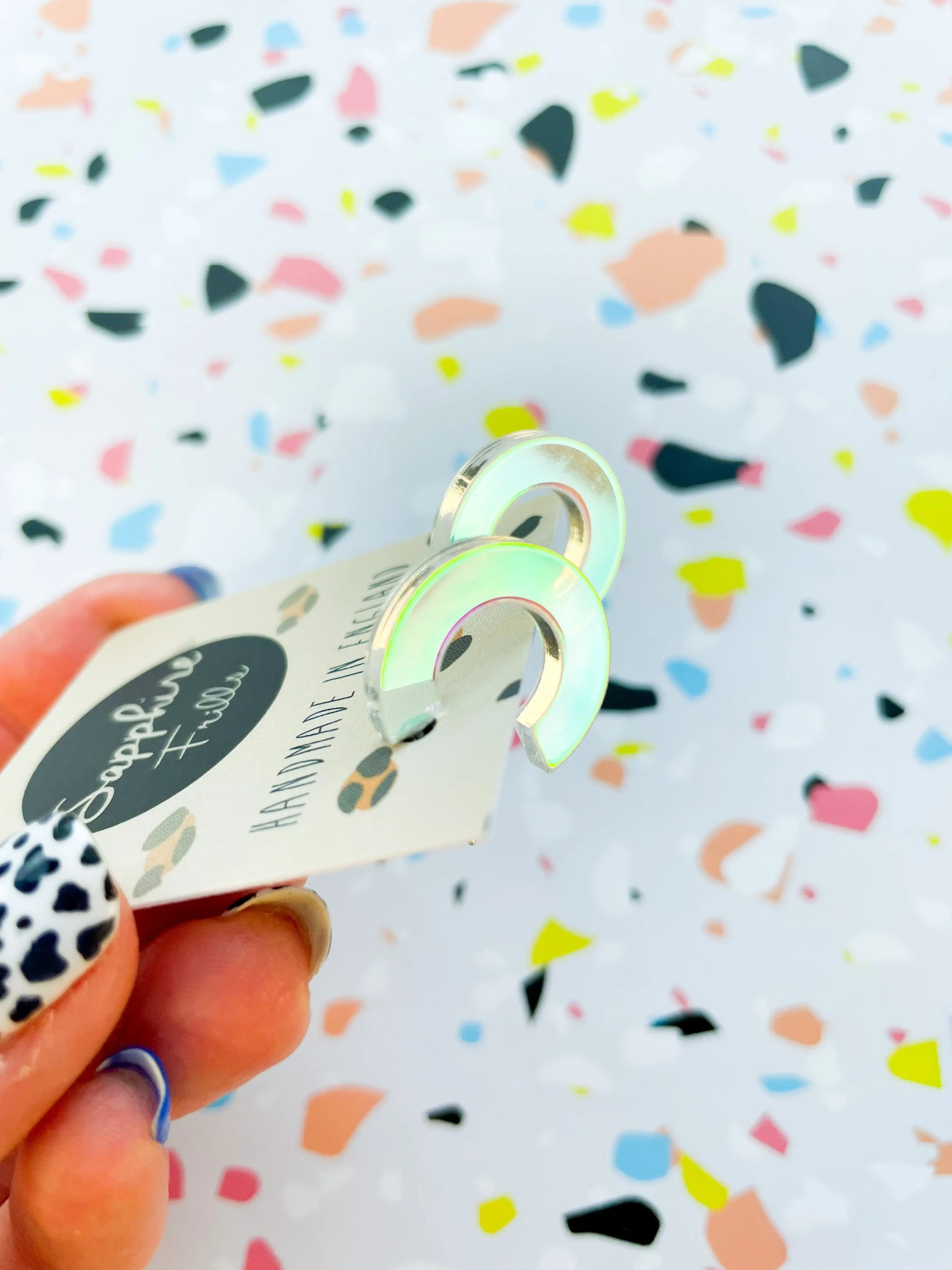 Pink Iridescent Acrylic Hoop Studs from Sapphire Frills