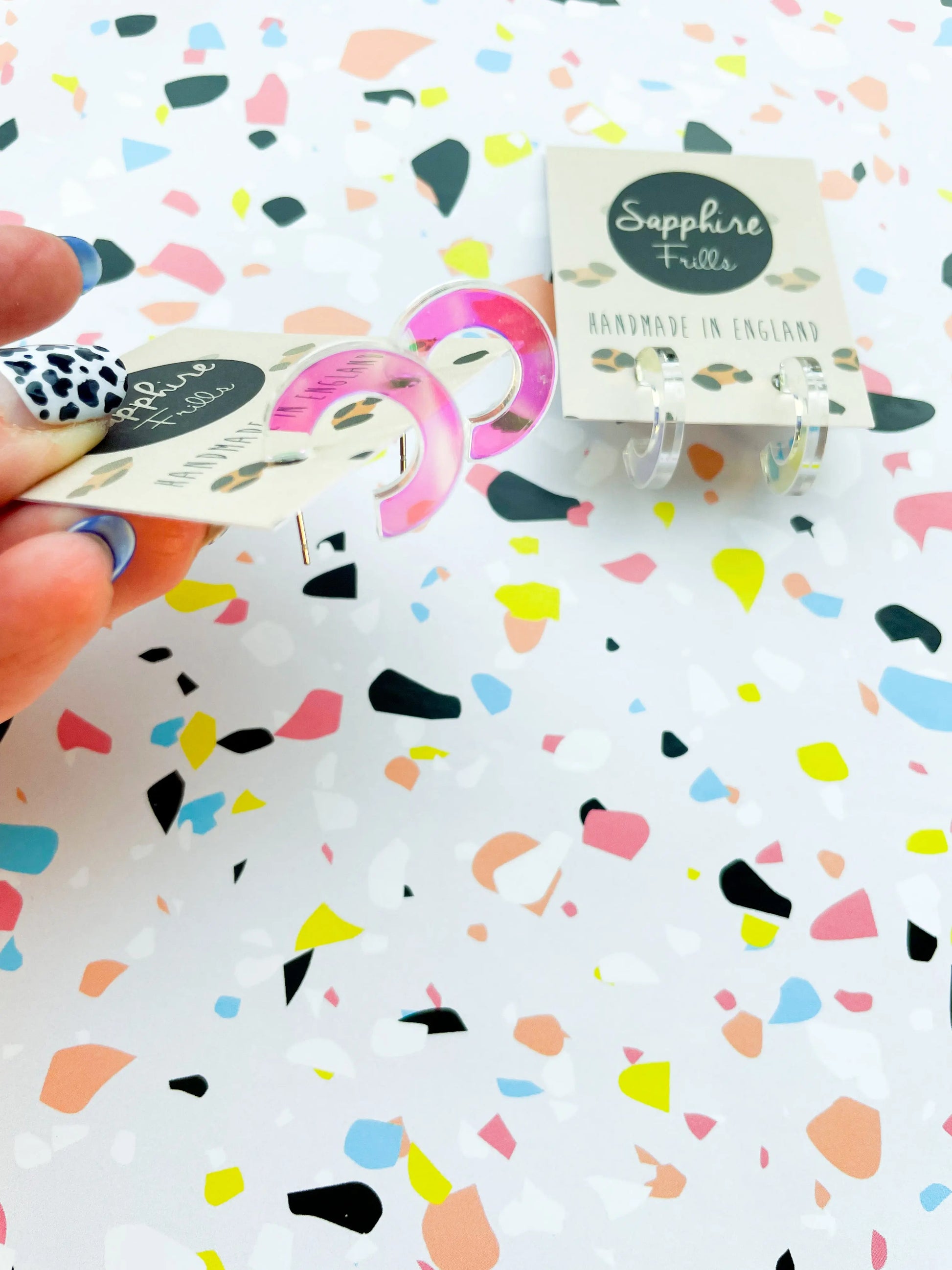 Pink Iridescent Acrylic Hoop Studs from Sapphire Frills