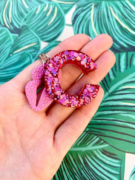 Pink and Red Glitter Initial Keyring Sapphire Frills