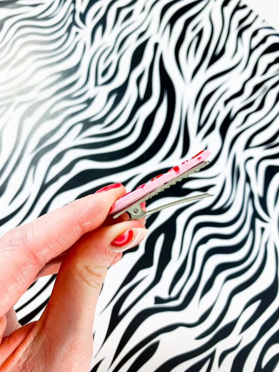 Pink and Red Heart Print Hair Clips from Sapphire Frills