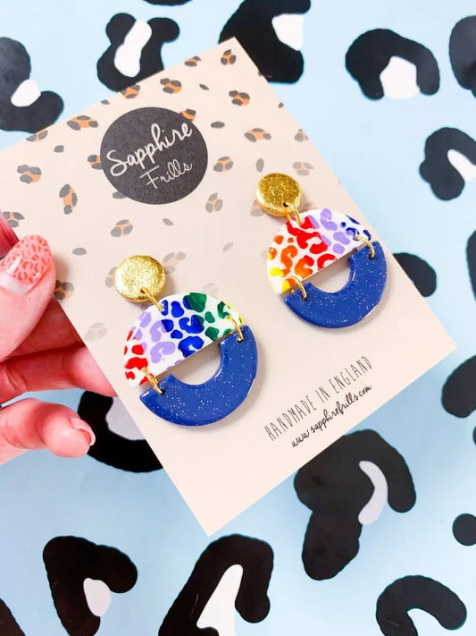 Rainbow Leopard Print Circle Dangle Earrings from Sapphire Frills