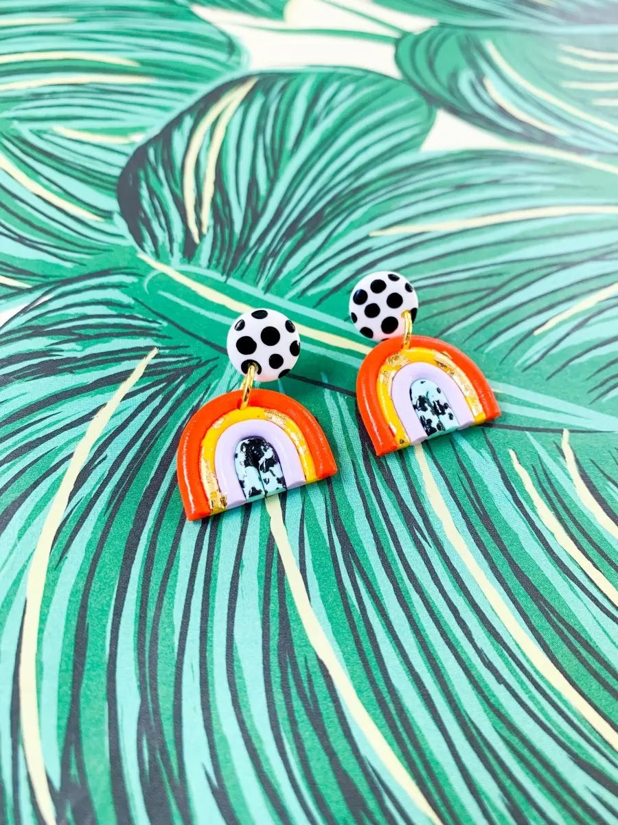 Rainbow Polka Dot Mini Rainbow Arch Dangle Earrings from Sapphire Frills