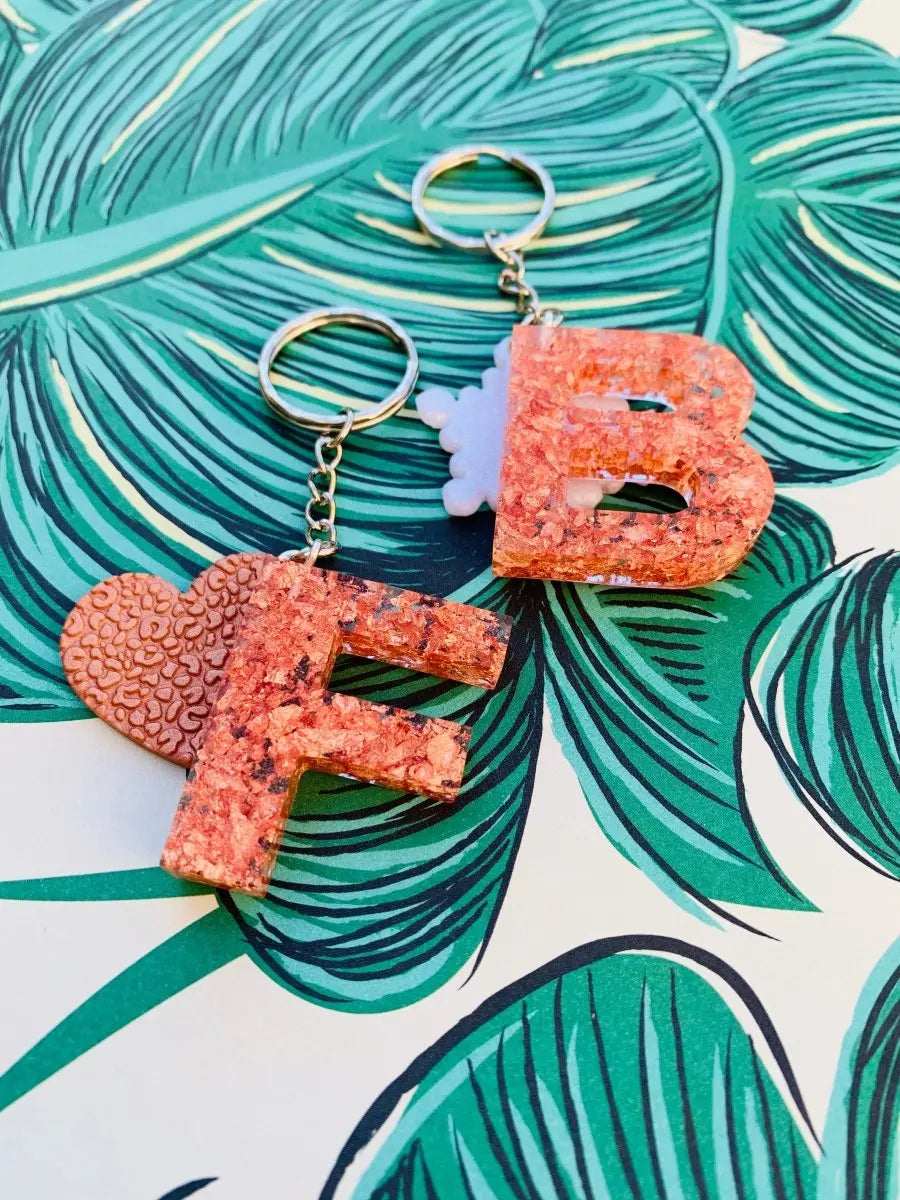 Rose Gold Flakes Initial Keyring Sapphire Frills