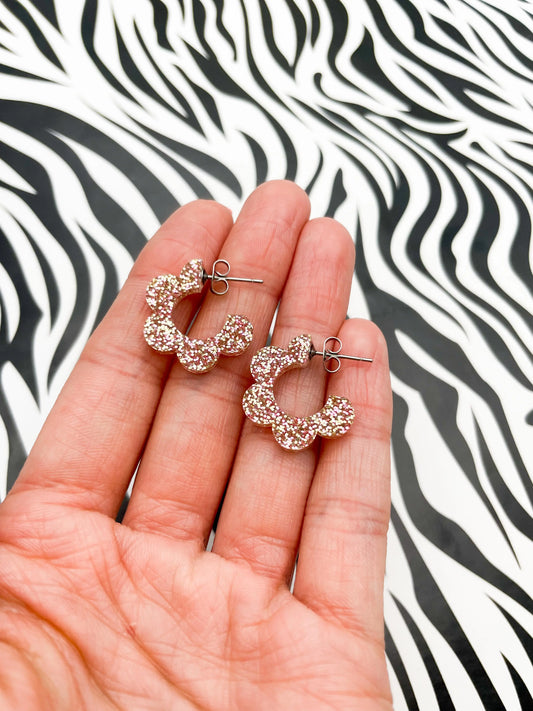 Rose Gold Glitter Acrylic Flower Hoops from Sapphire Frills
