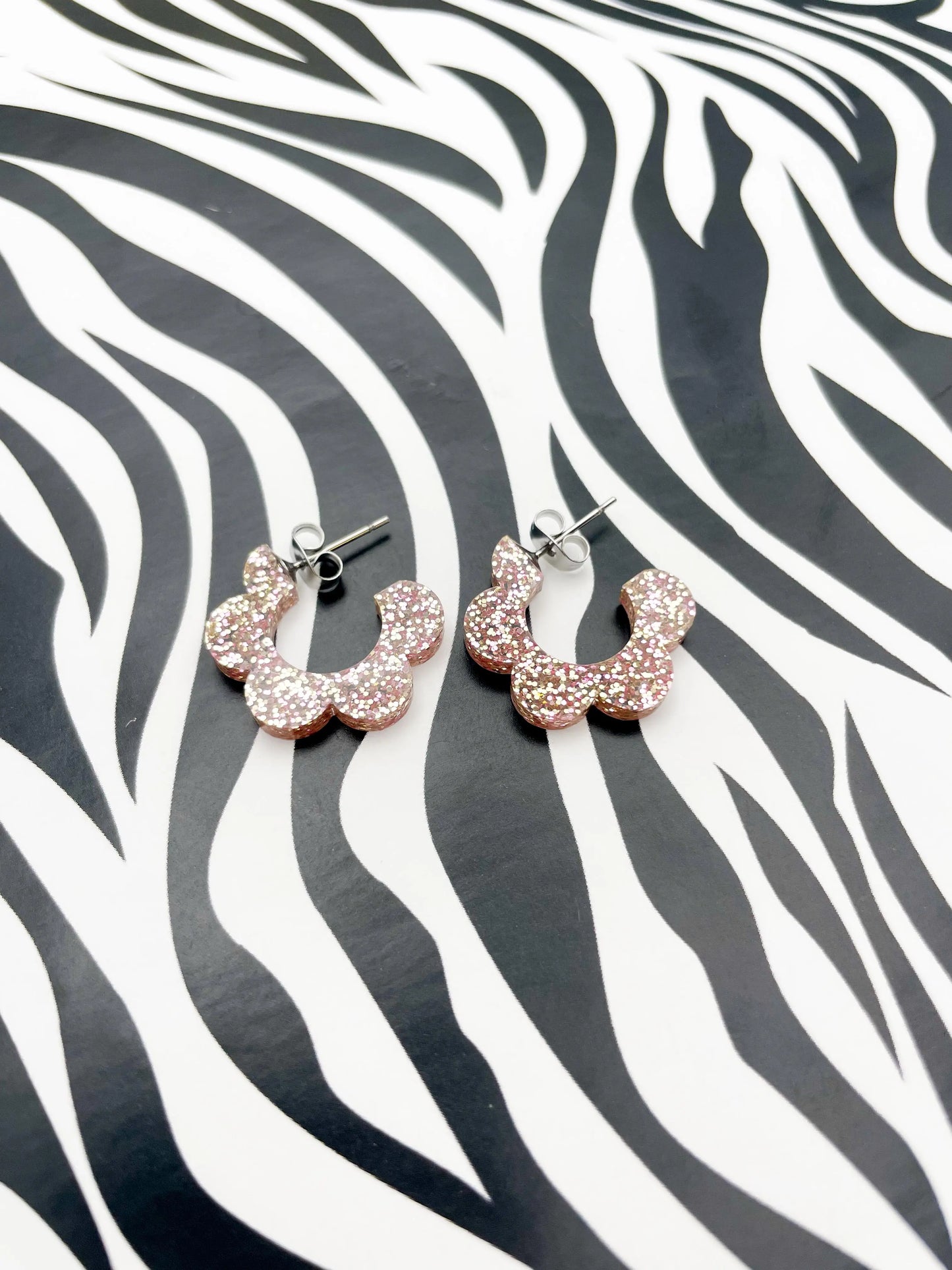 Rose Gold Glitter Acrylic Flower Hoops from Sapphire Frills