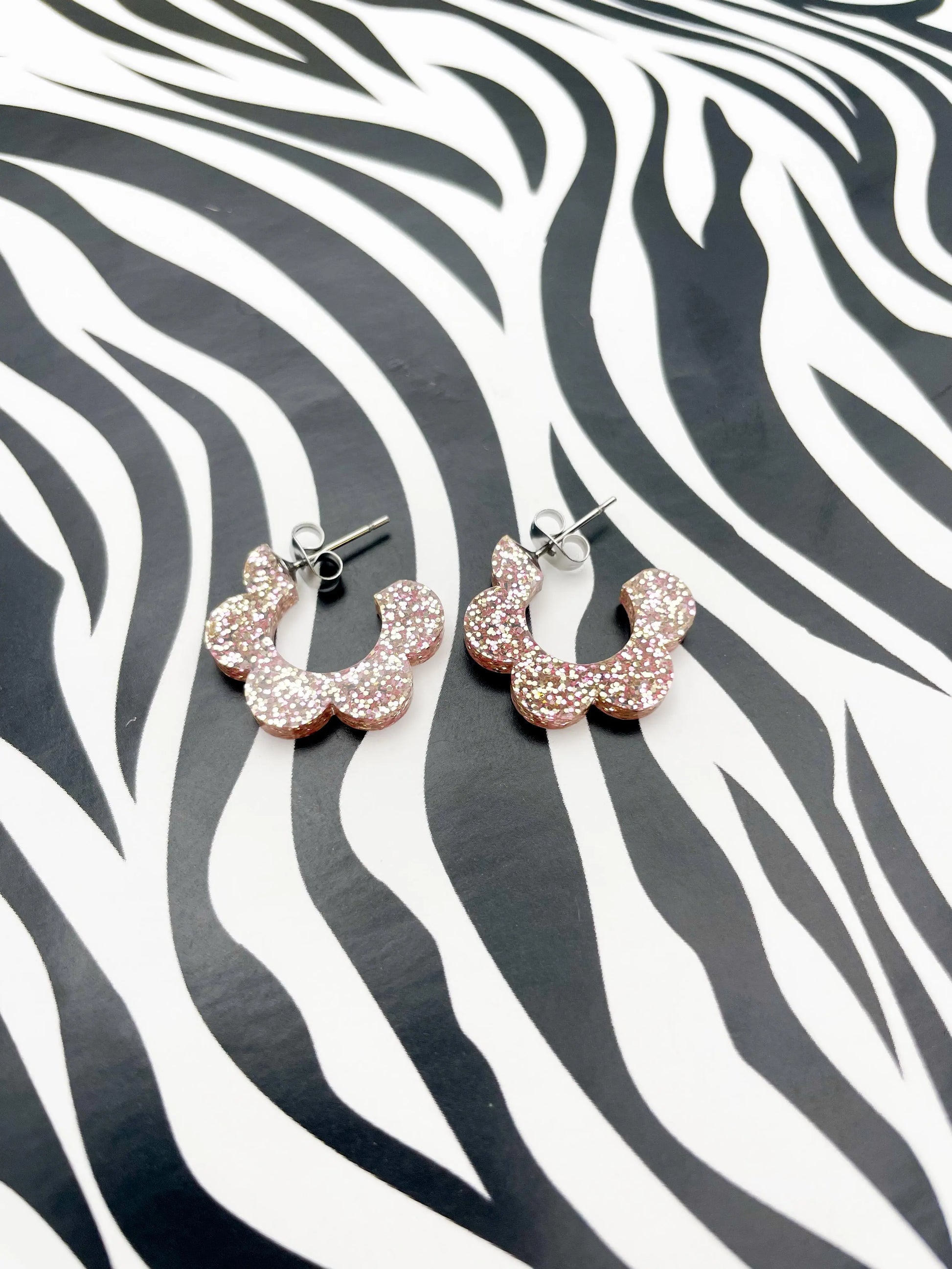 Rose Gold Glitter Acrylic Flower Hoops from Sapphire Frills