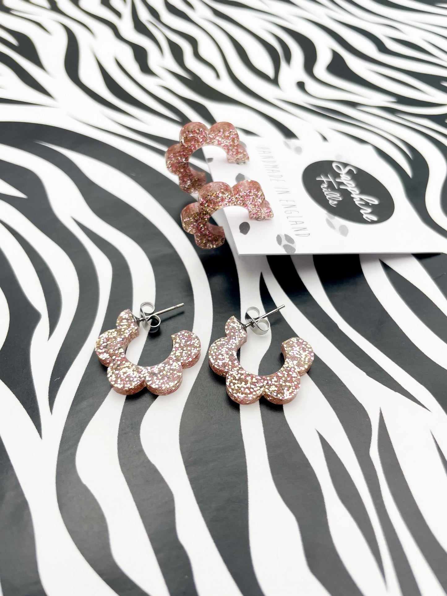 Rose Gold Glitter Acrylic Flower Hoops from Sapphire Frills