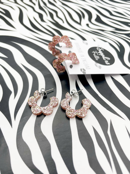 Rose Gold Glitter Acrylic Flower Hoops from Sapphire Frills