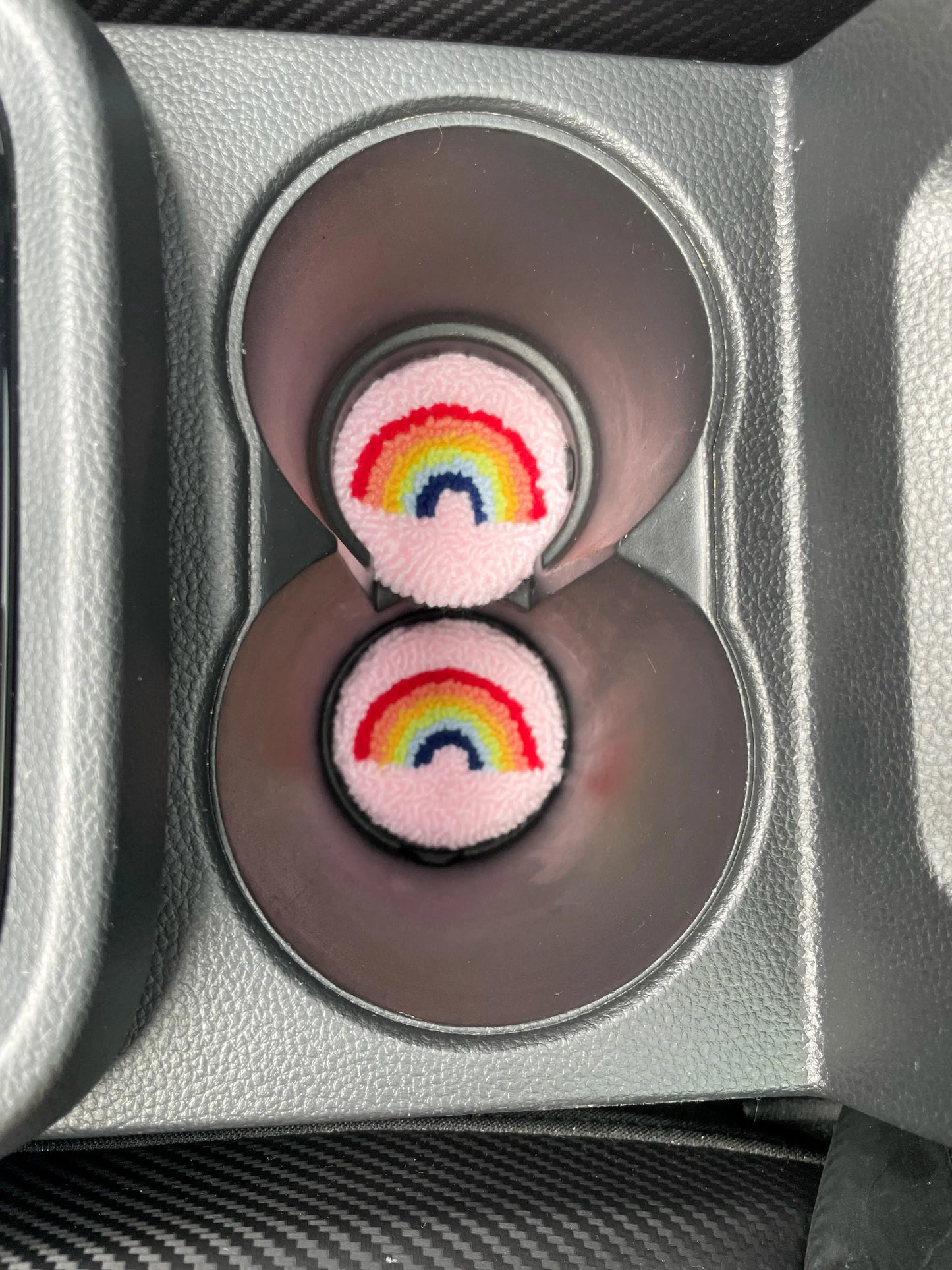 Set of 2 Rainbow Arch Wool Car Coasters from Sapphire Frills