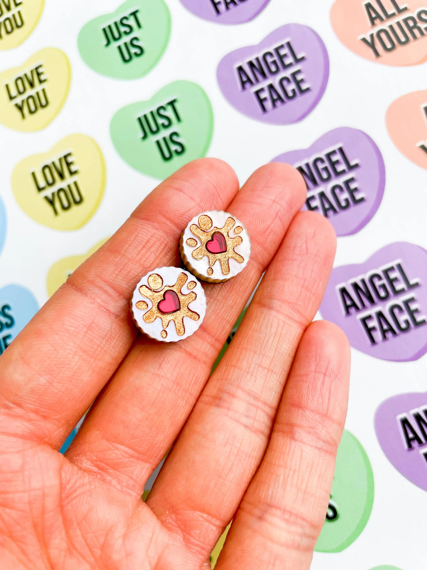 Small Beige Marble and Red Mirror Acrylic Jammy Dodger Studs from Sapphire Frills