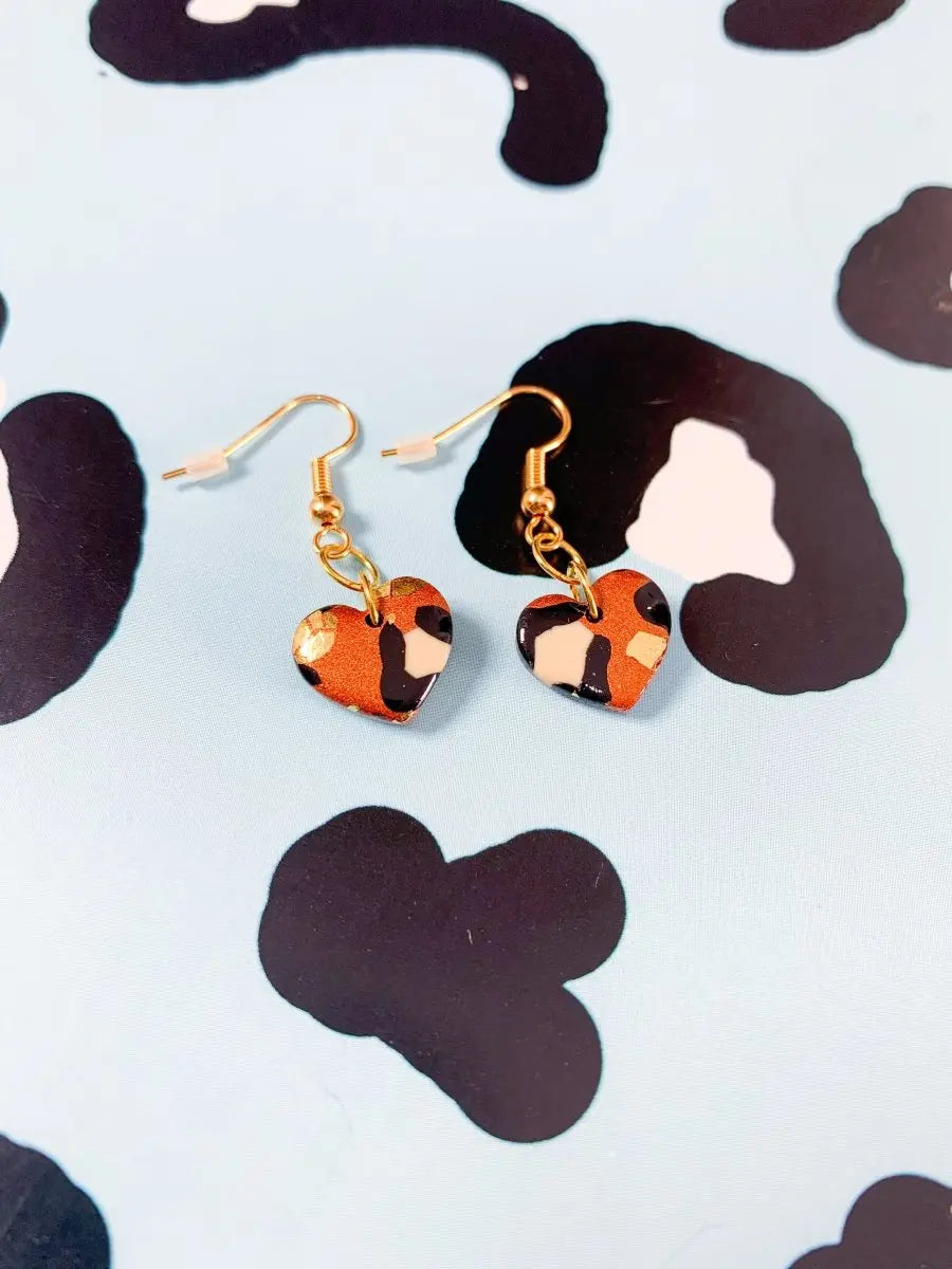 Small Bronze Leopard Print Heart Stud Earrings Sapphire Frills