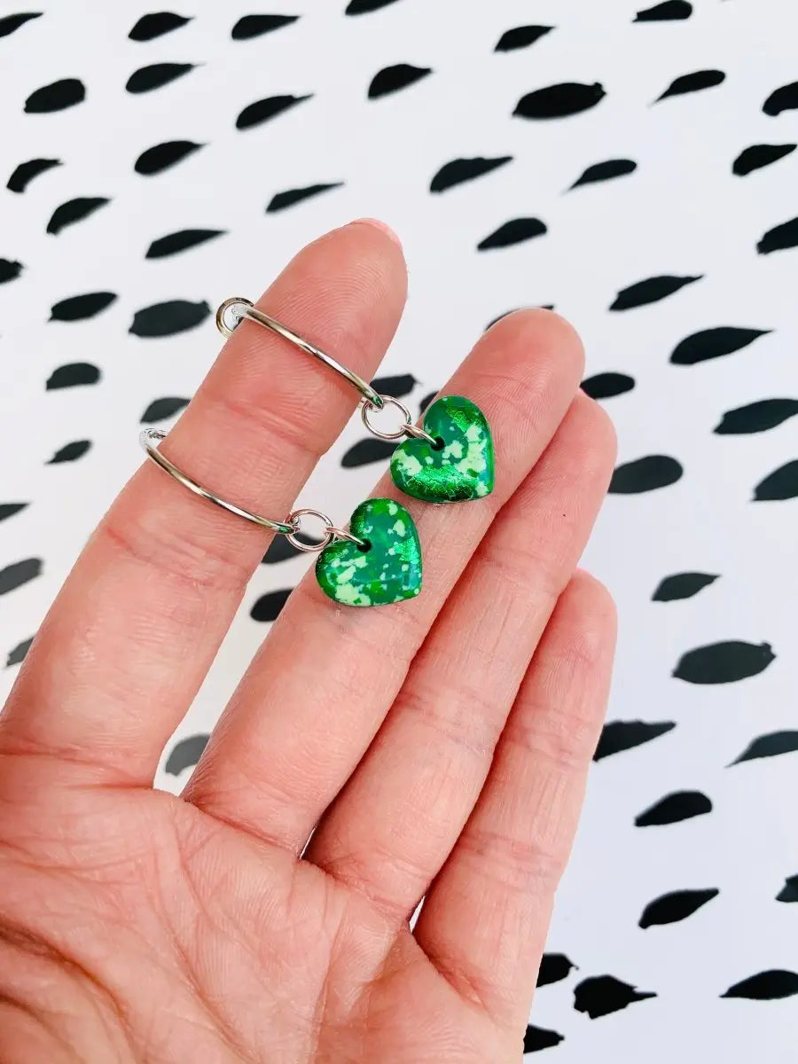 Small Green Speckle Heart Stud Earrings Sapphire Frills