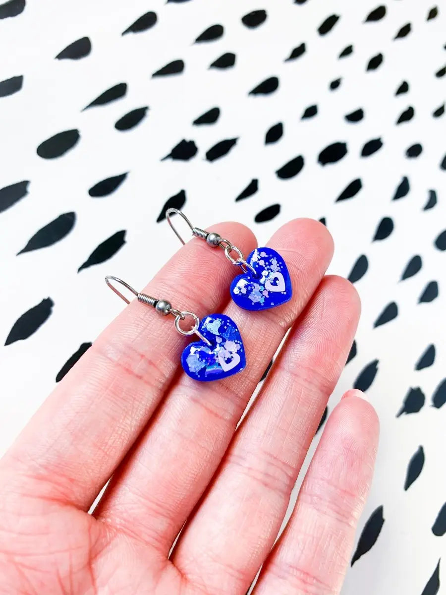 Small Lavender Love Sequin Heart Stud Earrings from Sapphire Frills