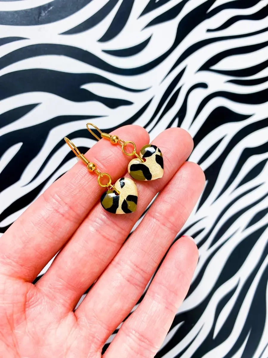 Small Metallic Champagne Leopard Heart Stud Earrings from Sapphire Frills